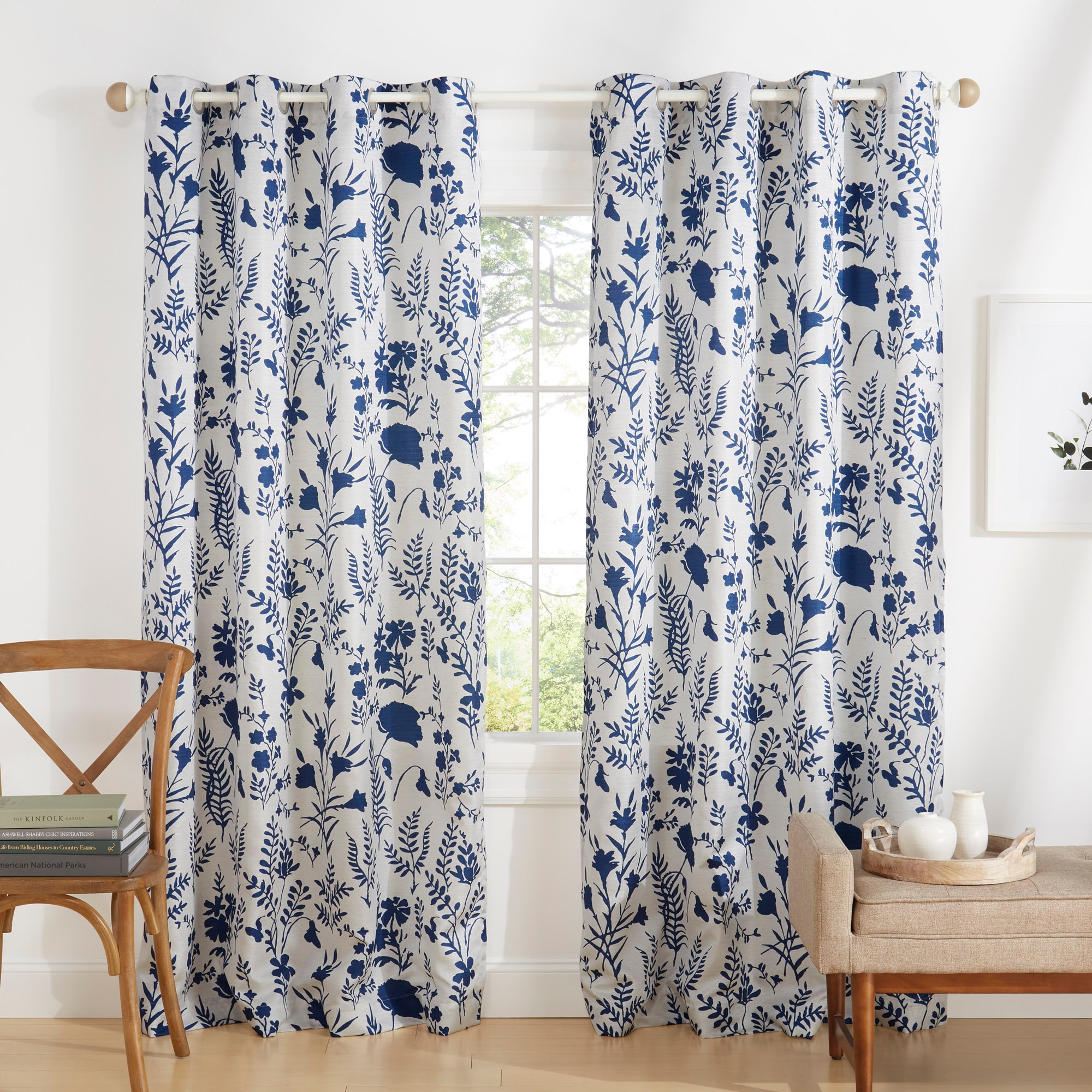 Exclusive Home YA014974DSEHE1 A426 96-Inches Indigo Floral Light filtering Grommet Curtain panel pair
