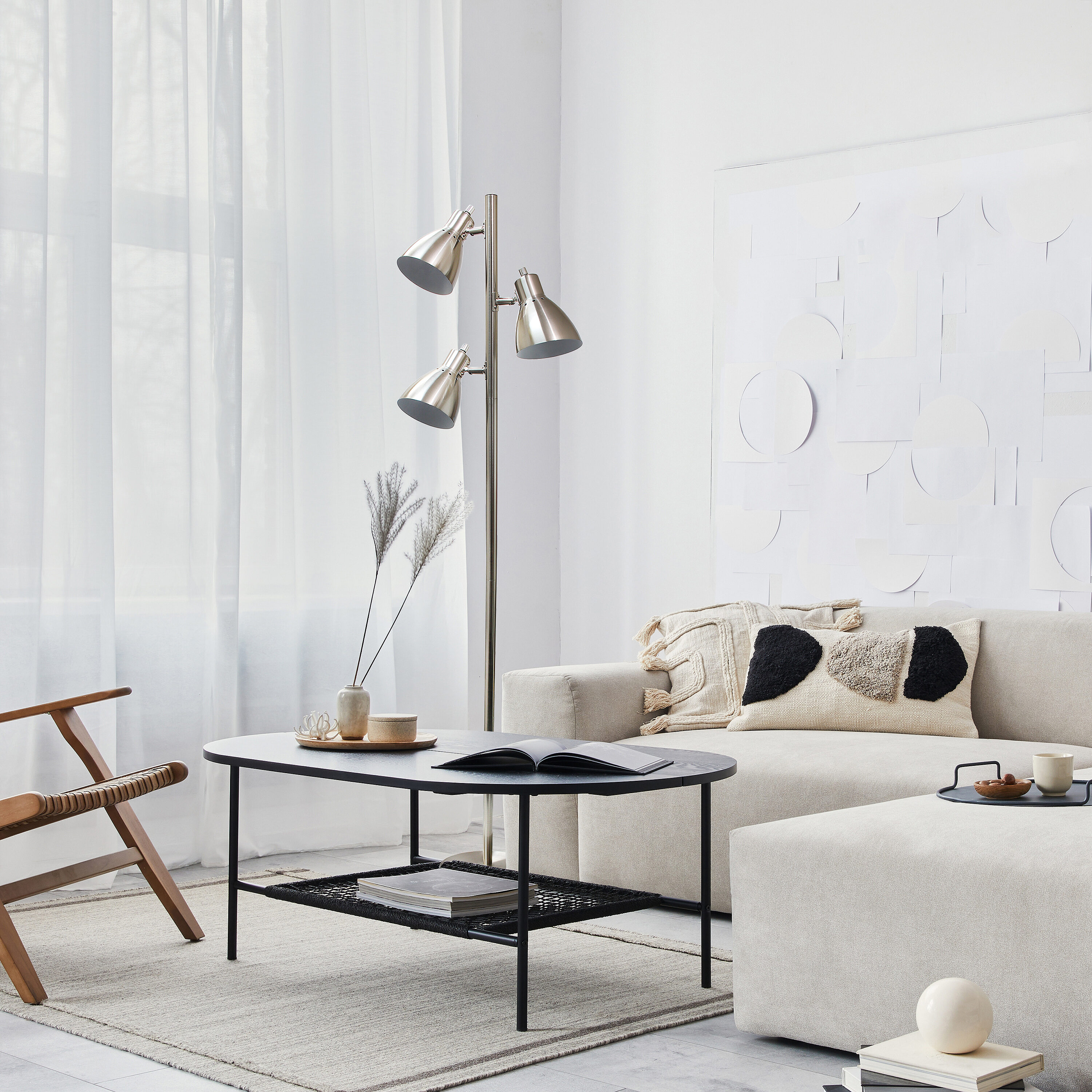 Simple Designs LF2007-BSN 63.4-in Brushed Nickel Tree Track Floor Lamp with Metal Shade