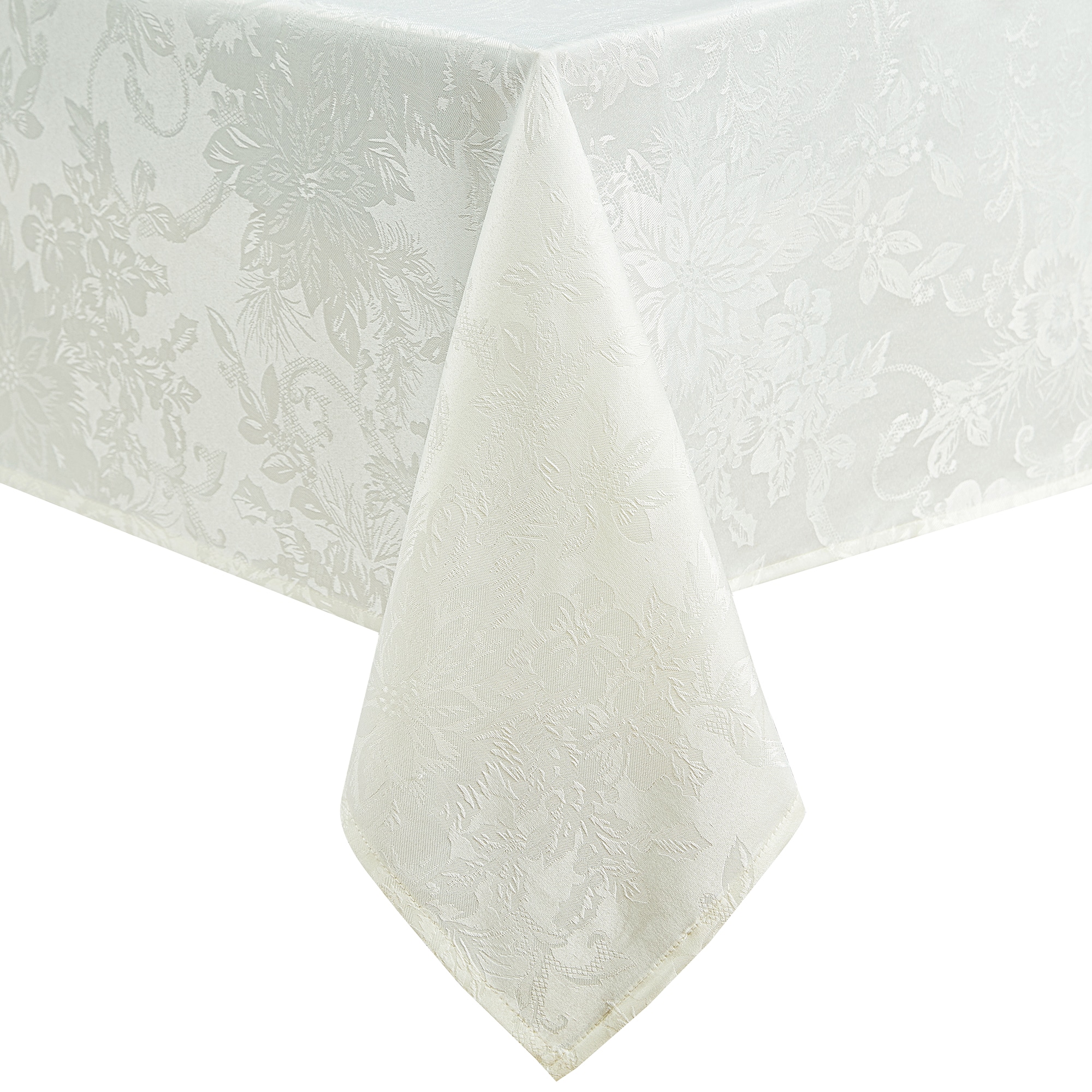 Elrene Home Fashions 739550331400 Poinsettia Elegance Jacquard Holiday 52" Square Indoor Ivory Table Cover for 34-in square