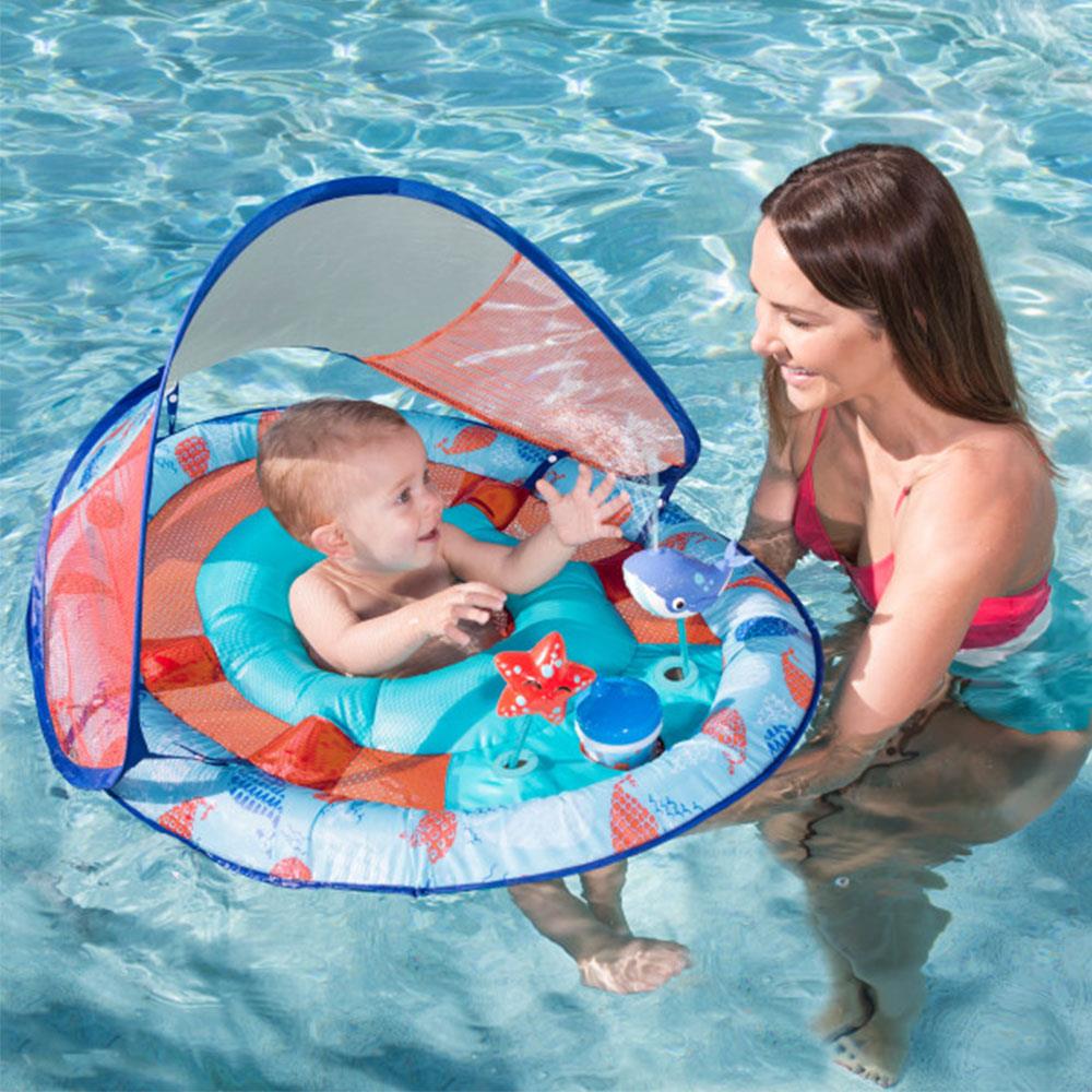 SwimWays Infant Baby Spring Float with Removable Sun Canopy - Pink