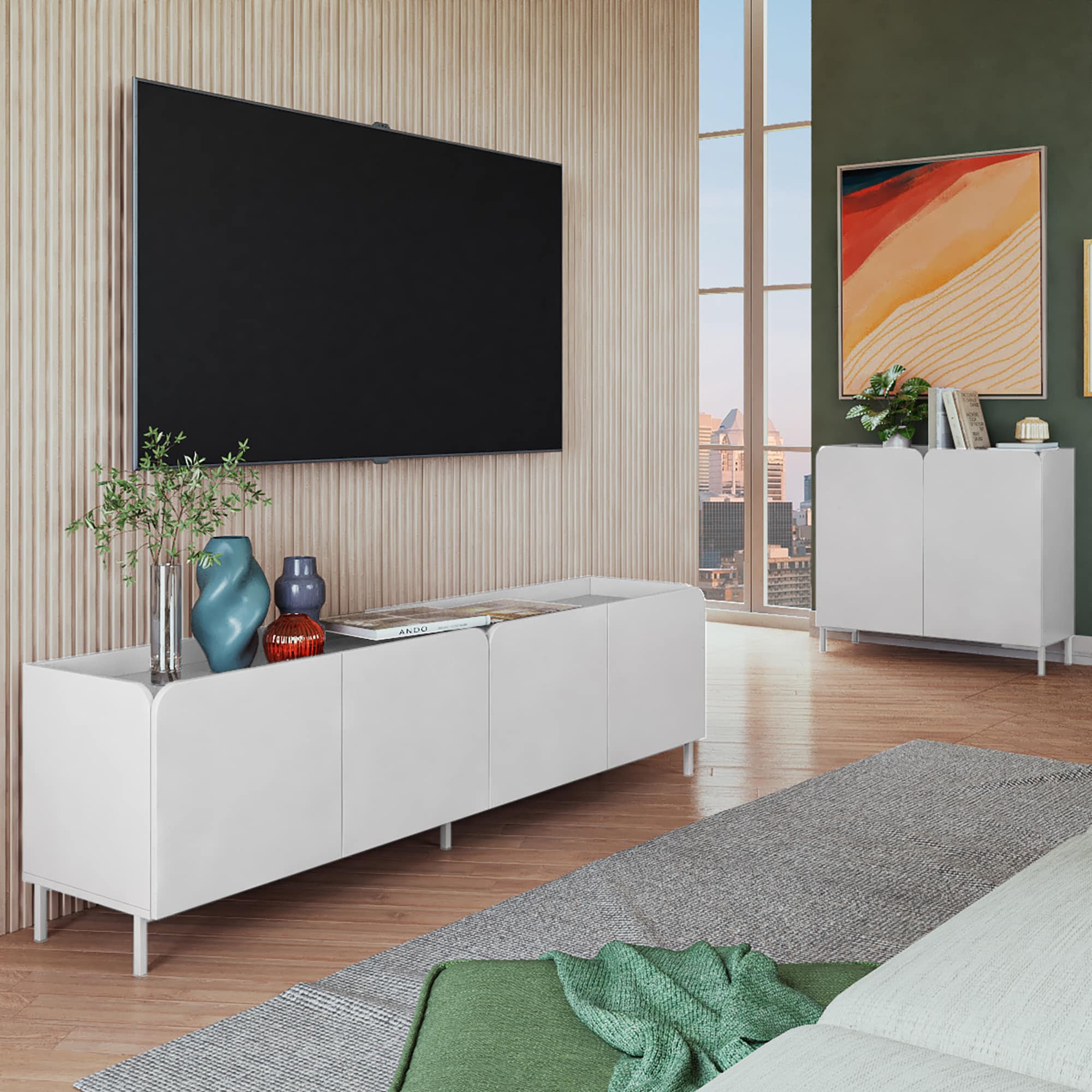 Manhattan Comfort 2-3182AMC86 Modern/Contemporary White TV stand ( Accommodates TVs up to 65-in )