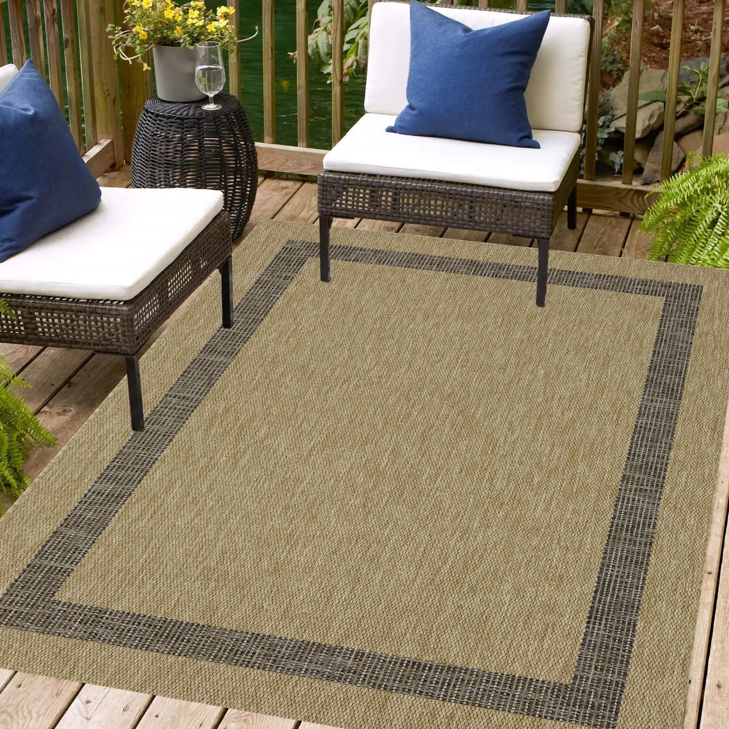 Playa Rug PLY-AZE-JUT-10X13 10 x 13 (ft) Sisal Azelia-Natural Black Rectangular Indoor/Outdoor Border Area rug