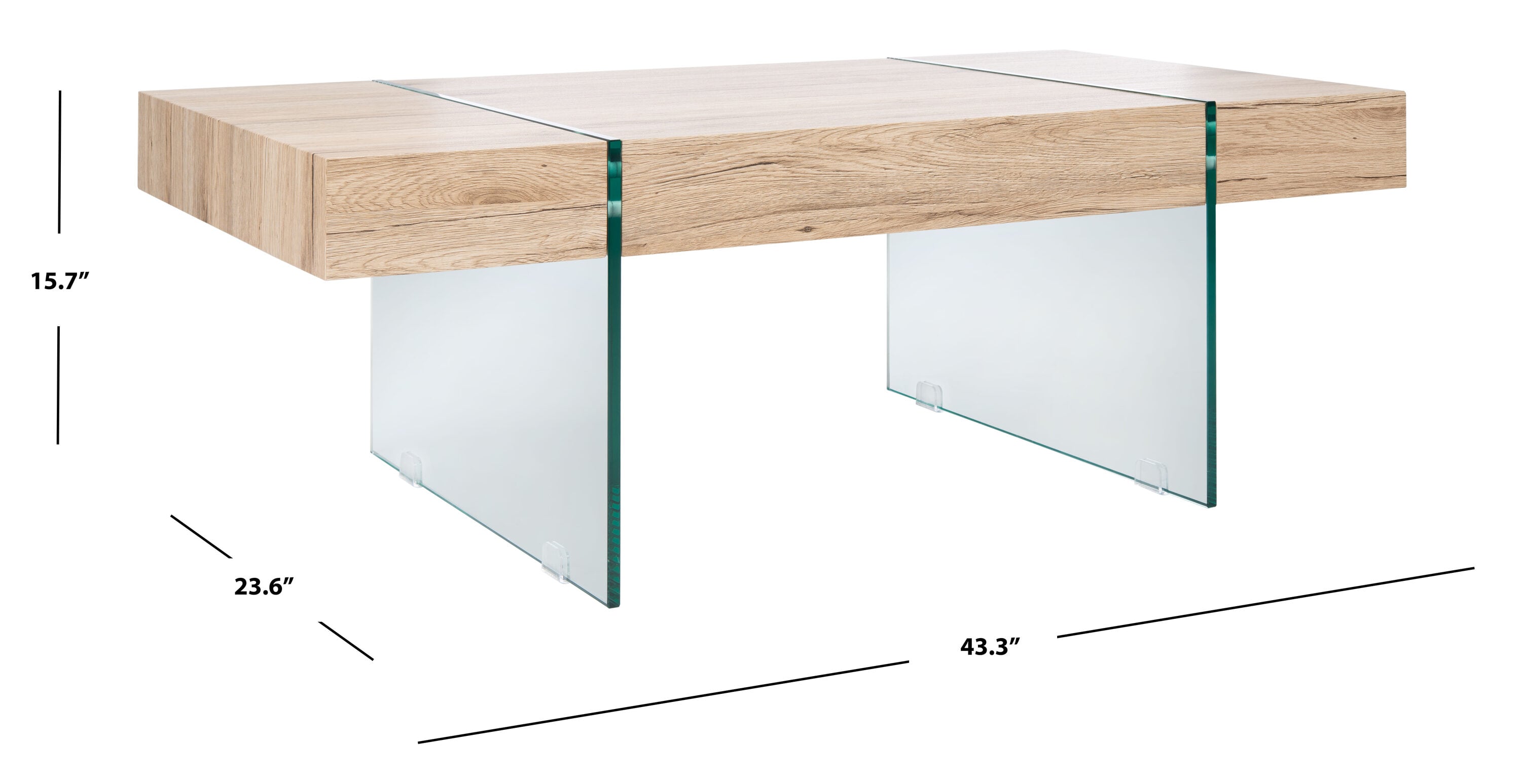 Ethereal Style Natural Finish Rectangular Coffee Table with Glass Legs
