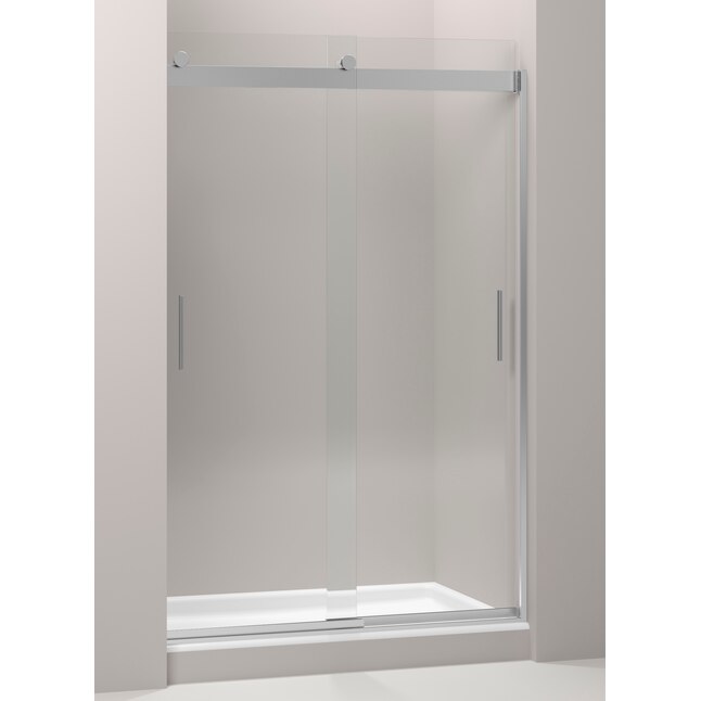 Bright Silver Shower Door Clear Glass, Levity Sliding Shower Door