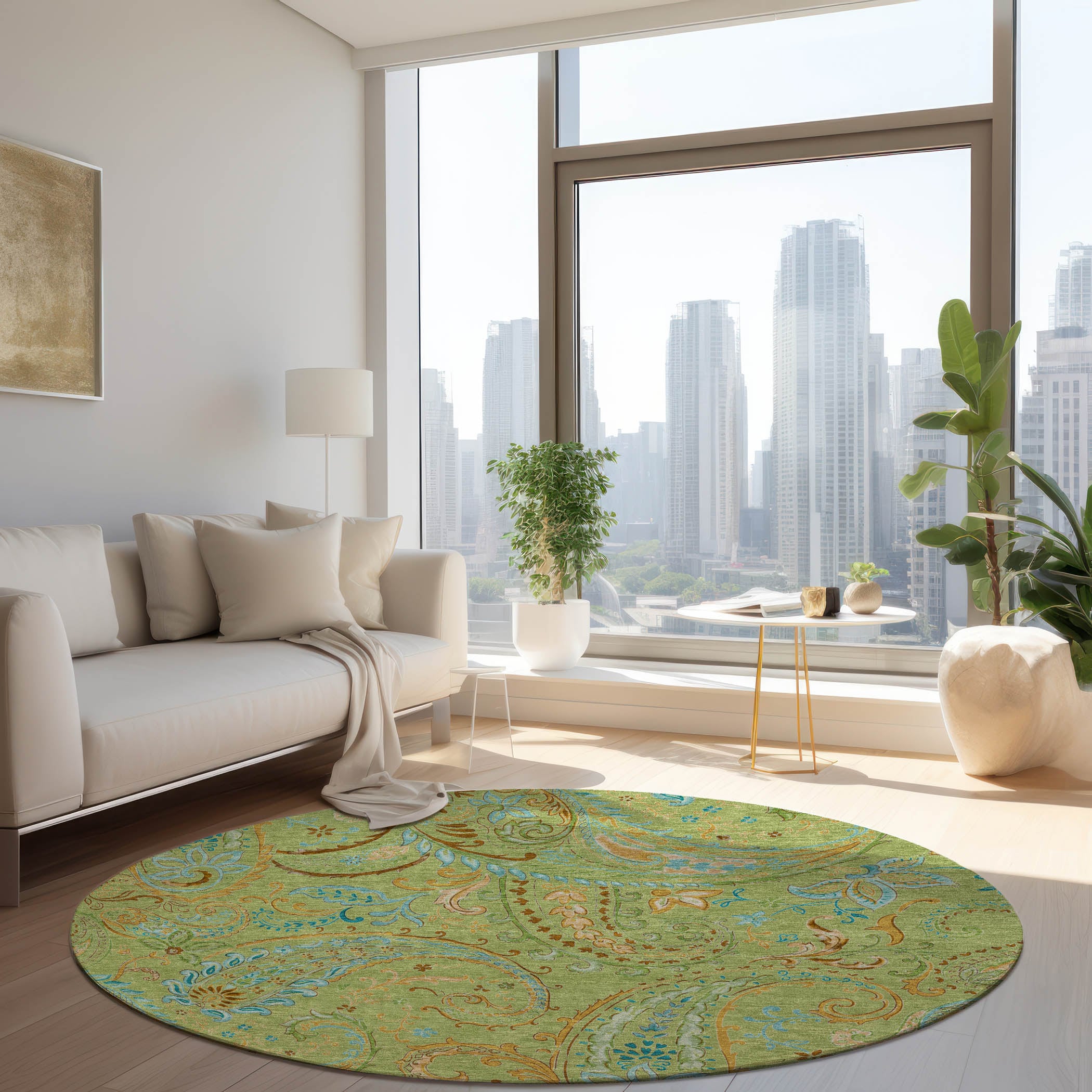 Addison Rugs ACN533AL8RO Chantille 8 x 8 (ft) Polyester Aloe Round Indoor/Outdoor Abstract Farmhouse/Cottage Machine washable Area rug