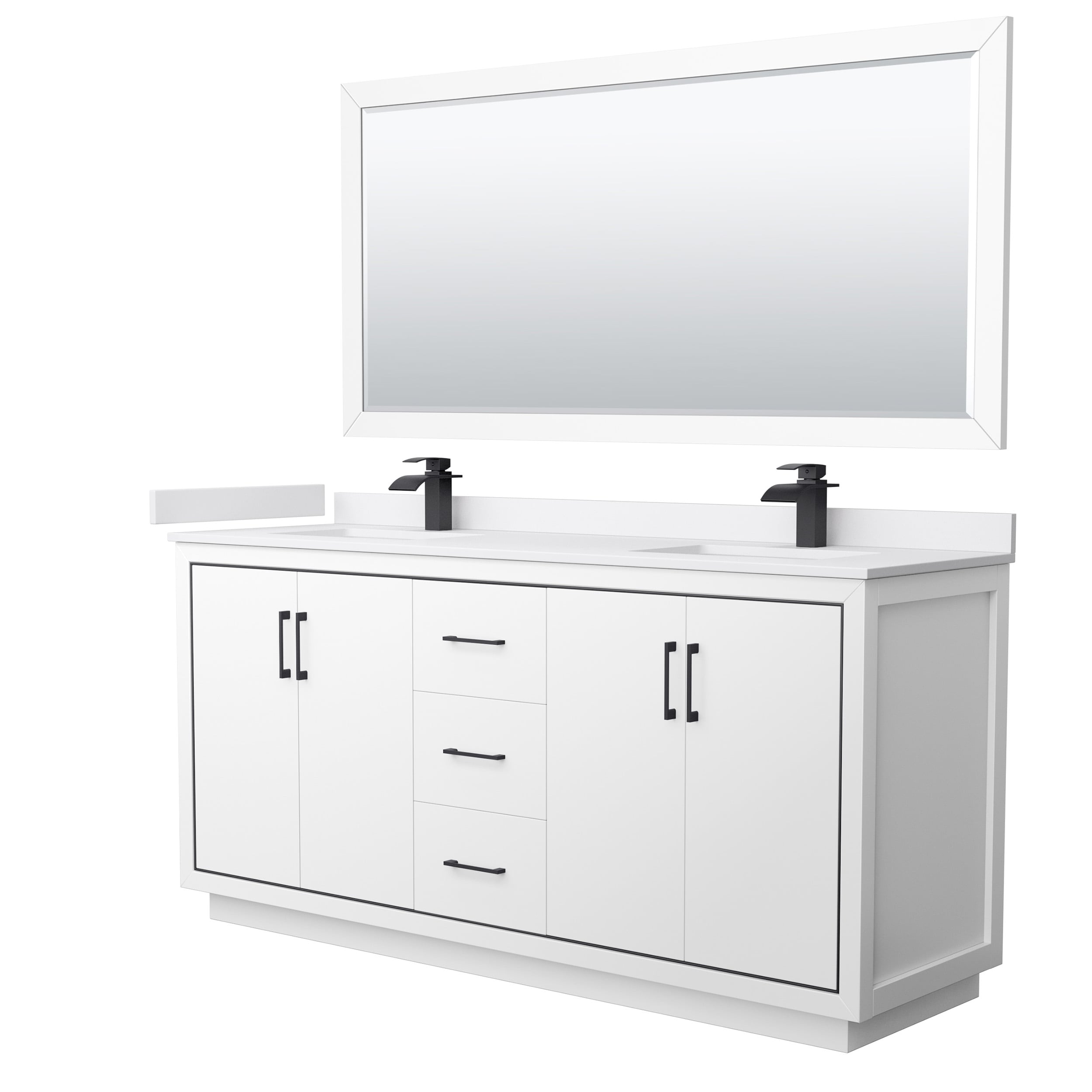 Wyndham Collection WCF111172DWBWCUNSM70 Icon 72-in White with Matte Black Trim Undermount Double sink Bathroom Vanity with White cultured marble Cultured marble Top (Mirror Included)