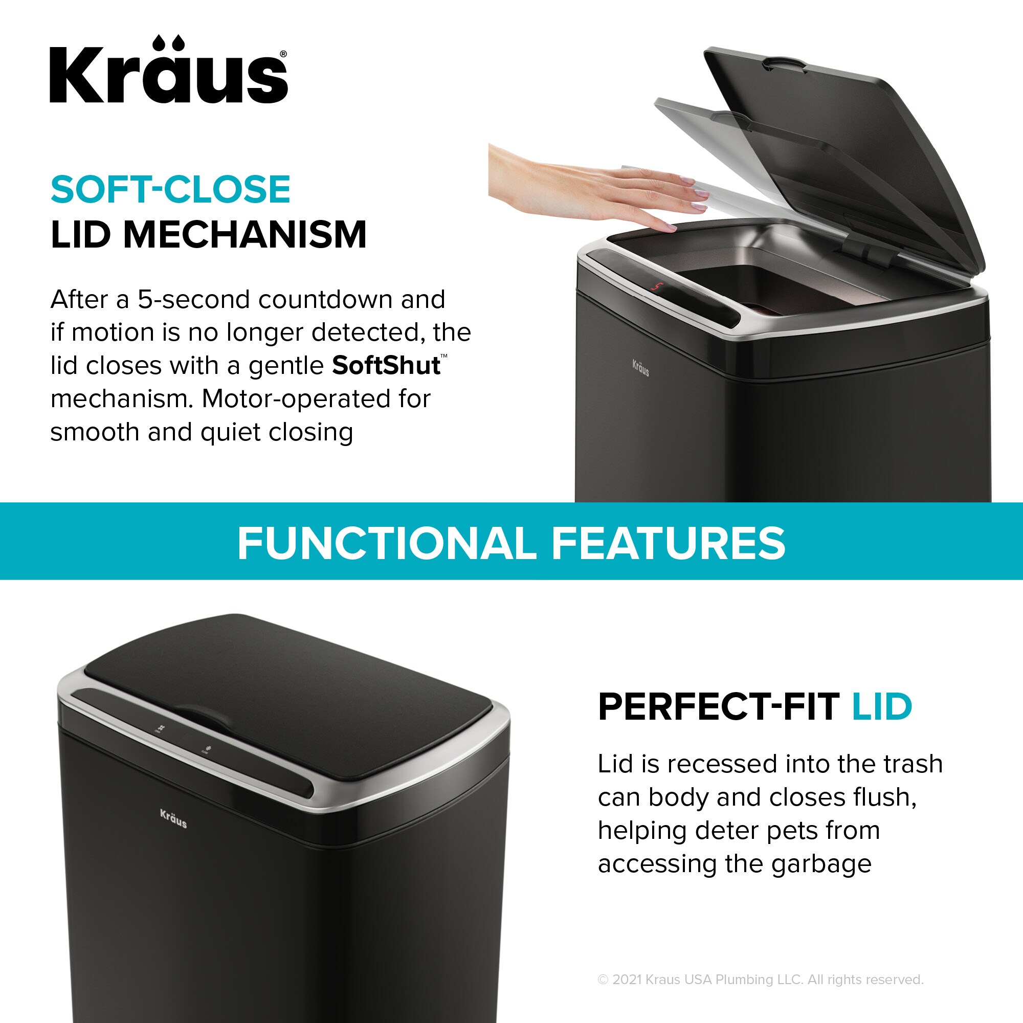 Kraus 13-Gallons Matte Black Metal Touchless Kitchen Trash Can with Lid  Indoor in the Trash Cans department at