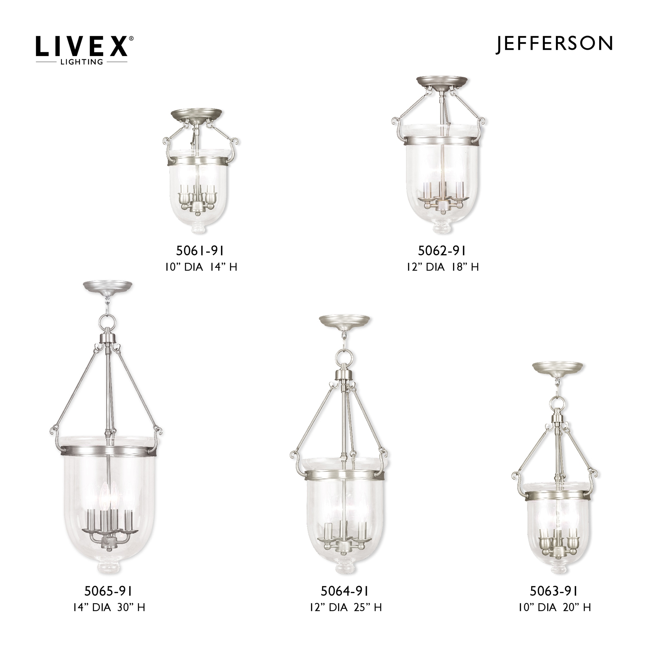 Elegant Brushed Nickel 3-Light Indoor/Outdoor Glass Jar Chandelier