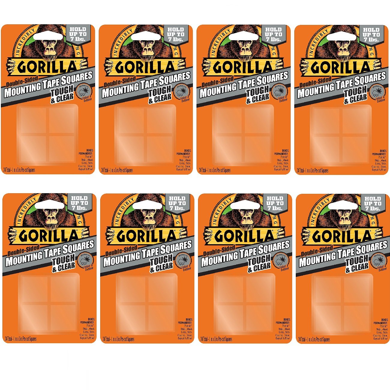 Gorilla  6067201 Mounting Tape Squares Tough Clear (8 Pack)