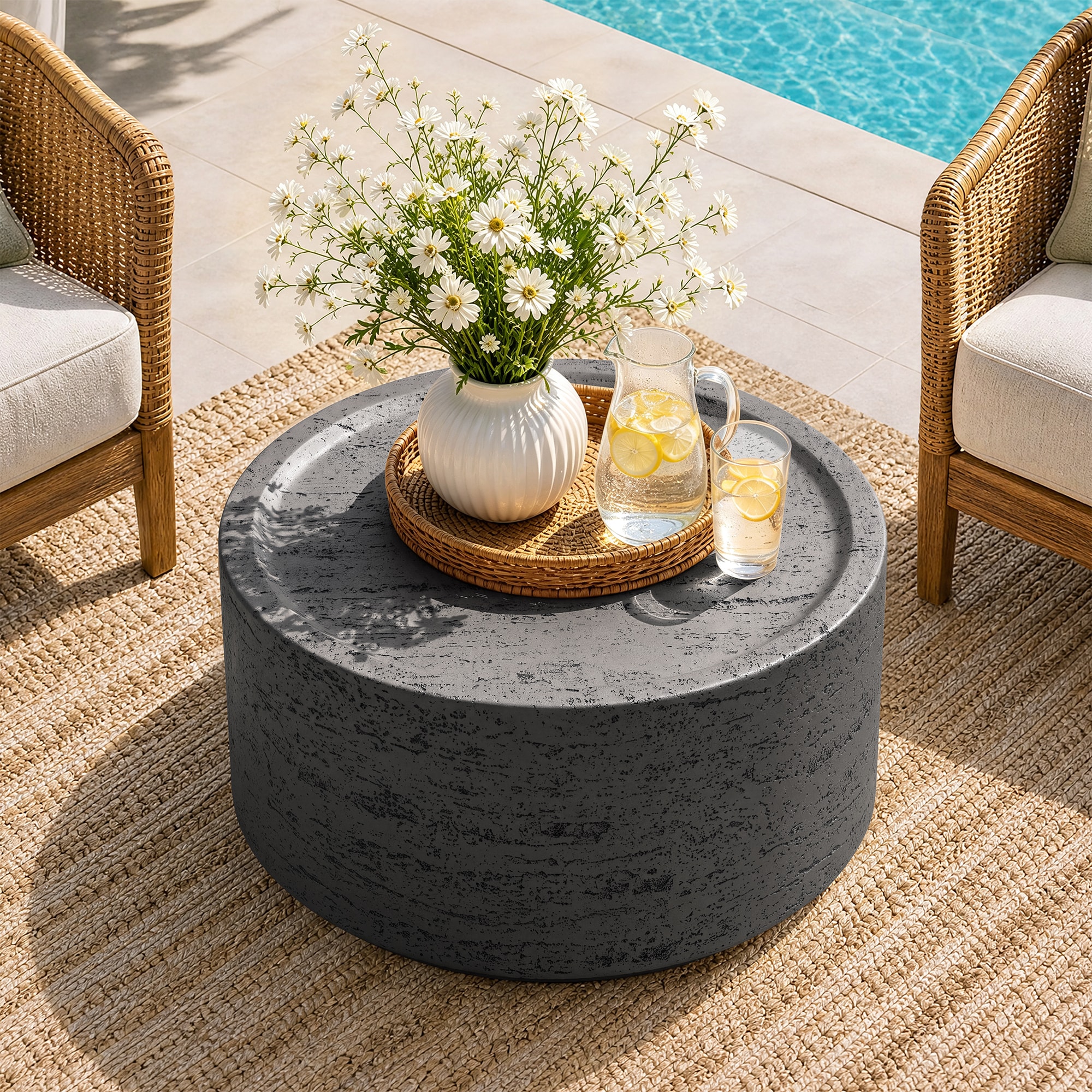 UPHA Coffee Table Round Outdoor Coffee Table 28-in W x 28-in L