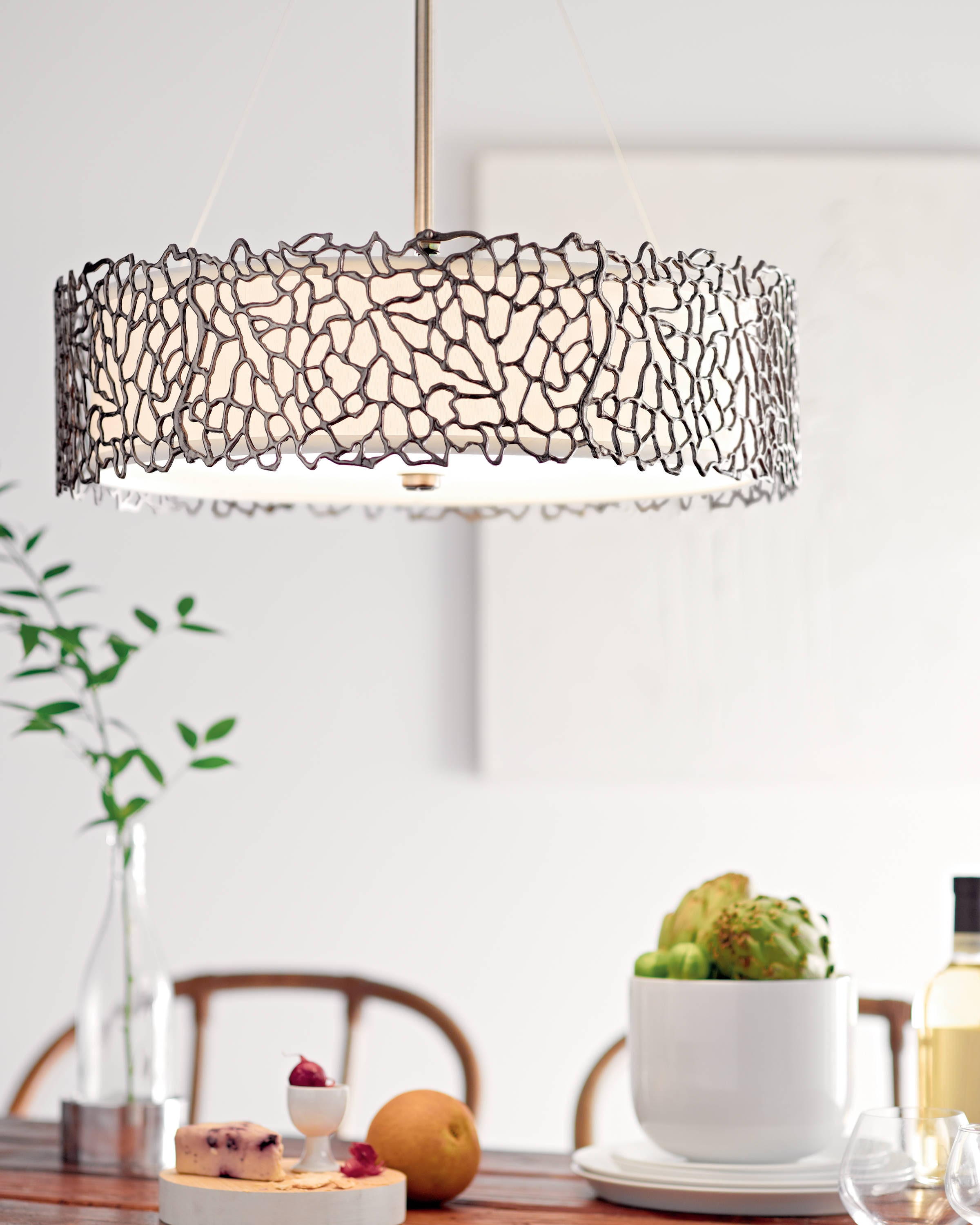 Kichler Cahoon 4-Light Anvil Iron Transitional Etched Glass Square Medium Hanging Pendant Light