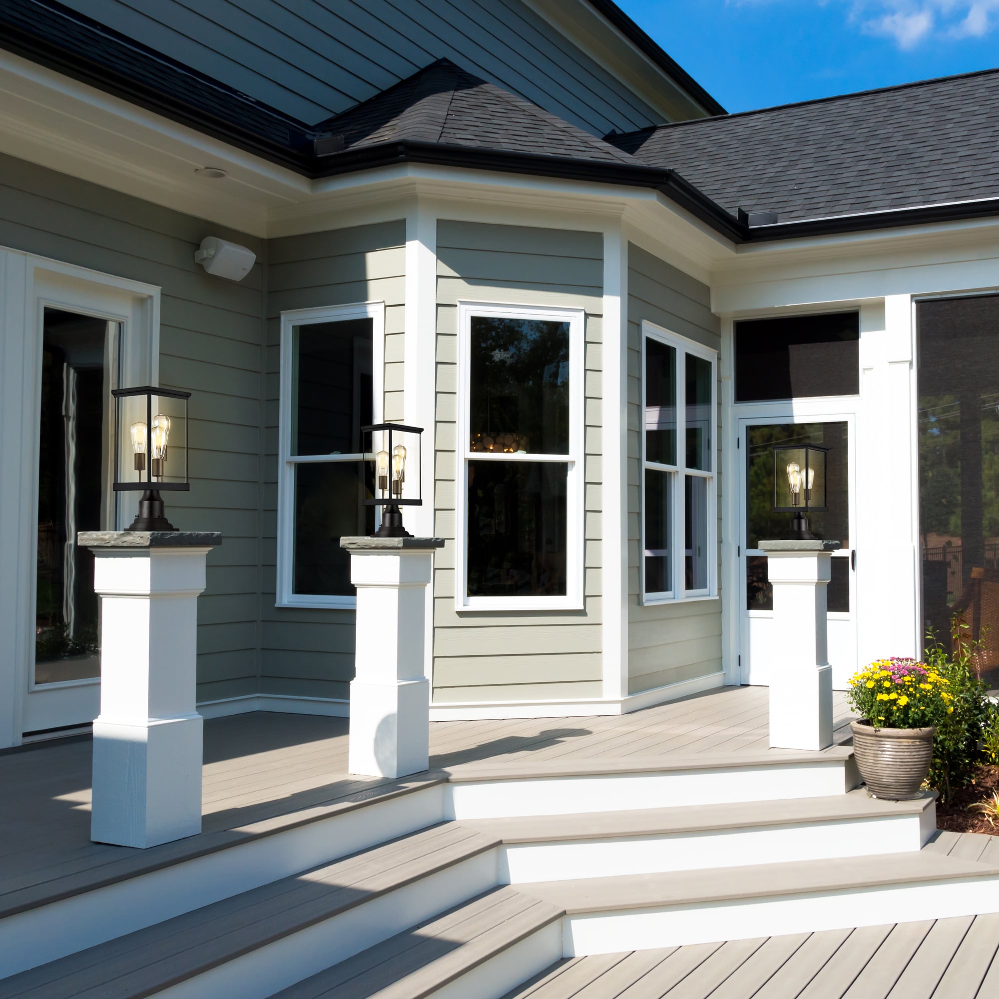 Mayfield Black Aluminum Outdoor Post Light with Clear Glass Panels