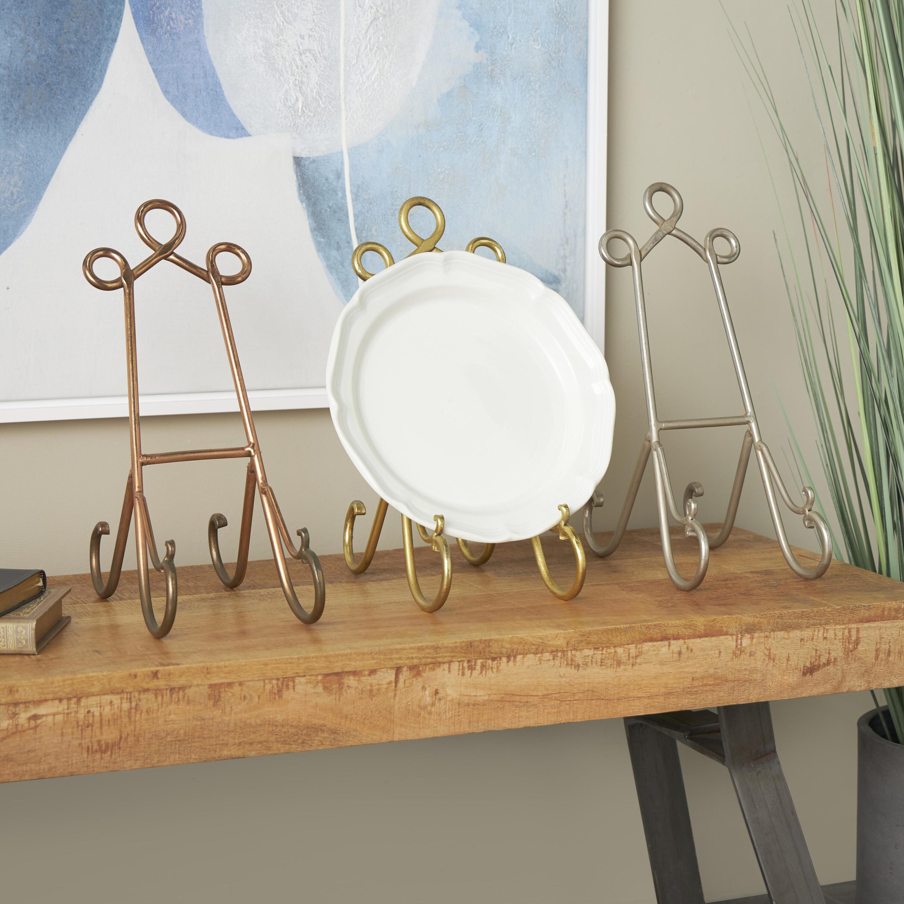 Multi-Colored Metal Scroll Tabletop Easel Set of 3