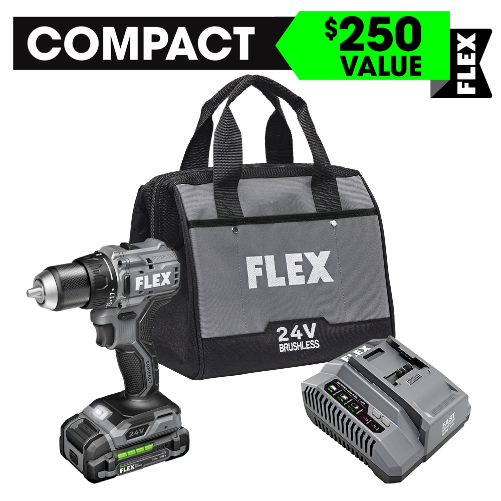FLEX COMPACT 24-volt 1/2-in Brushless Cordless Drill (1-Battery Included, Charger Included and Soft Bag included)