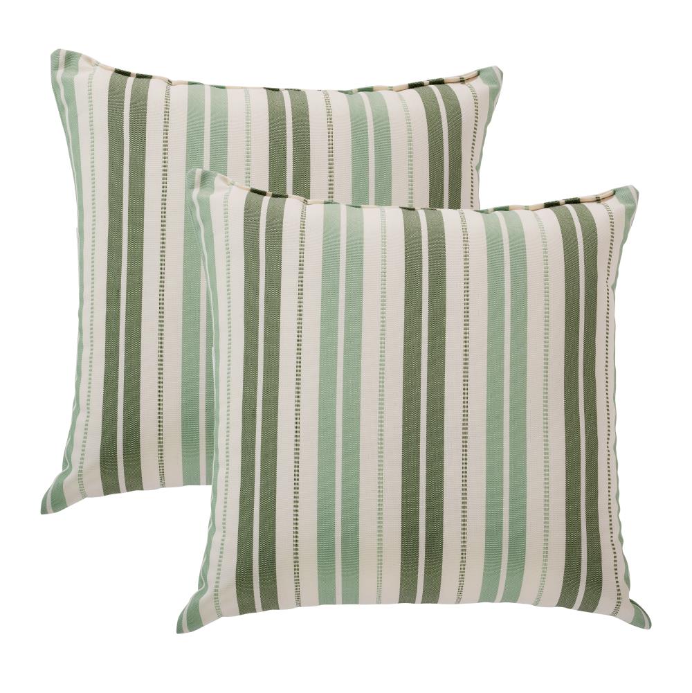 Set of 2 Olive Stripe 17-inch Indoor/Outdoor Throw Pillow Green Striped Modern Contemporary Polyester Reversible Uv Resistant Water