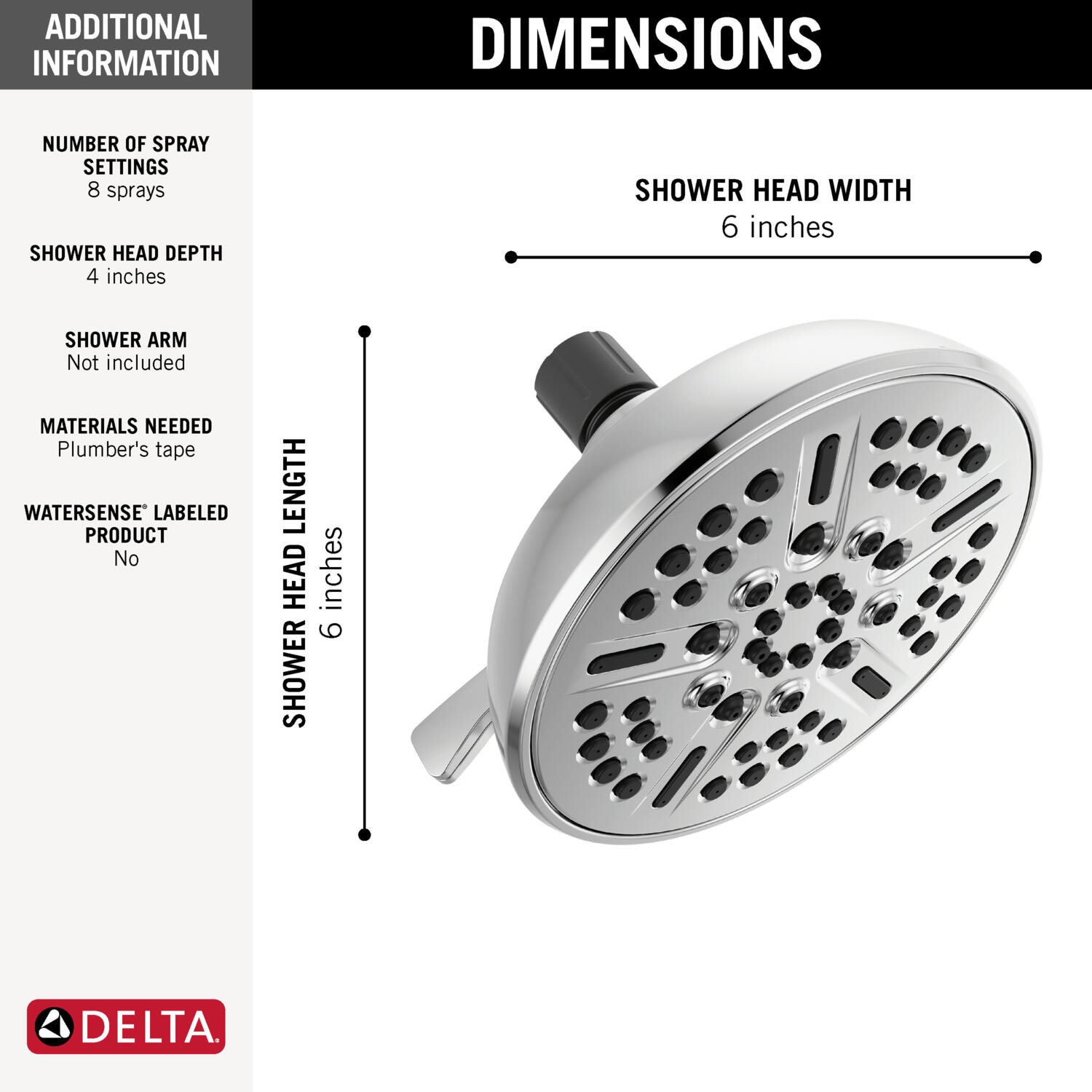 Delta Chrome 8-Spray Wall Mounted Shower Head
