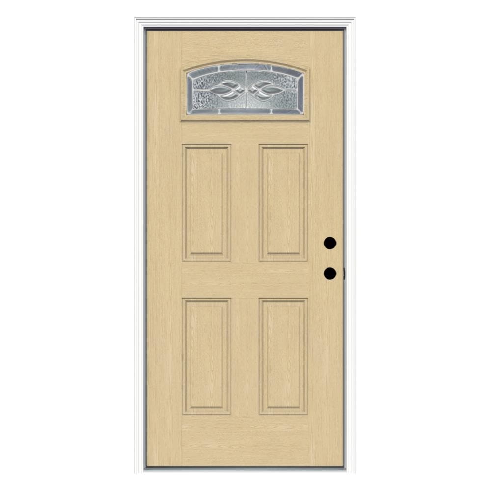 JELD-WEN LOWOLTFG36HMPLLH Hampton 36-in x 80-in x 4-9/16-in Fiberglass 1/4 lite Left-hand inswing Unfinished Prehung Front Door with Brickmould Insulating core
