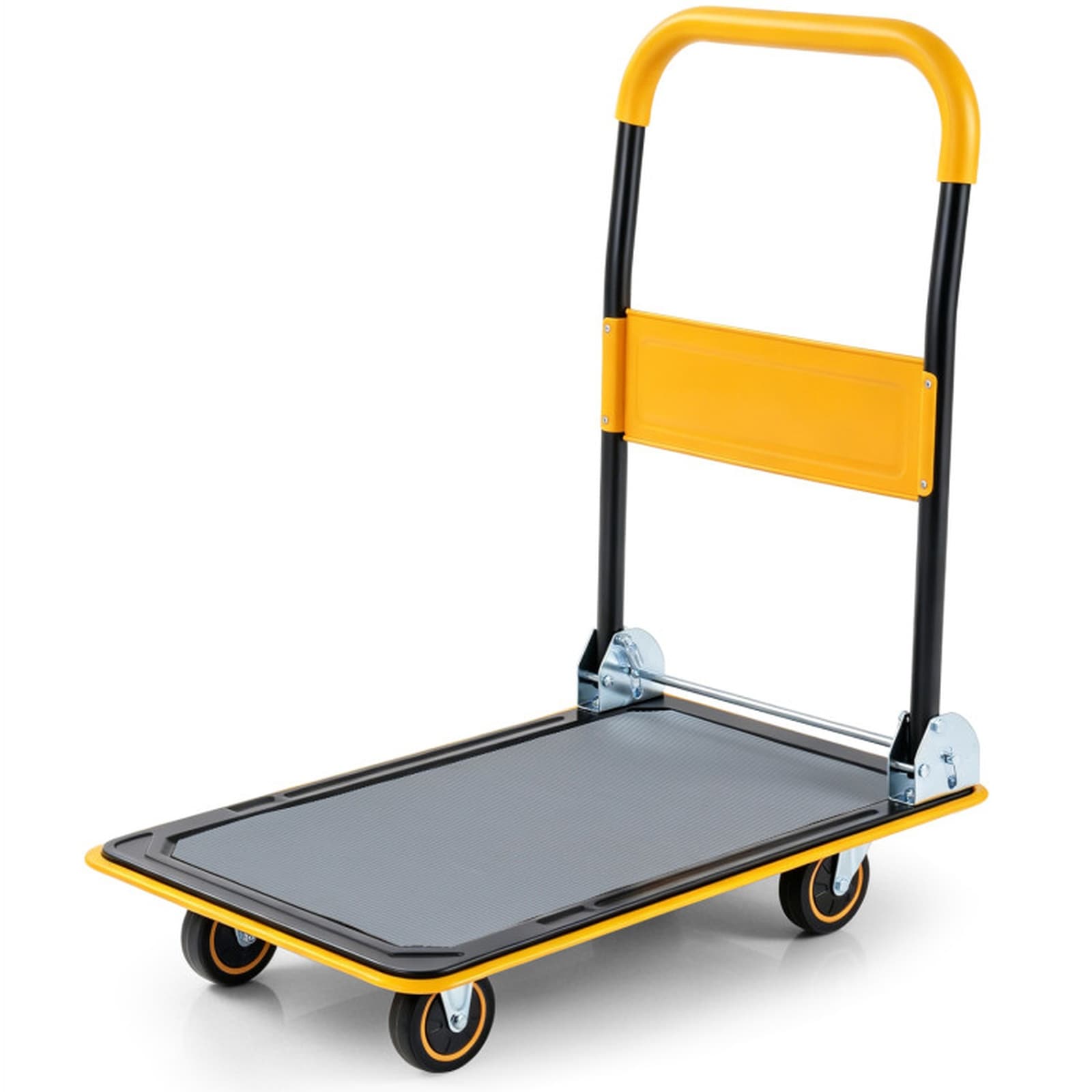 SUGIFT Foldable Push Cart Dolly 560-lb Capacity Platform Truck with Fold-Down Handle and Padded Grip - Yellow