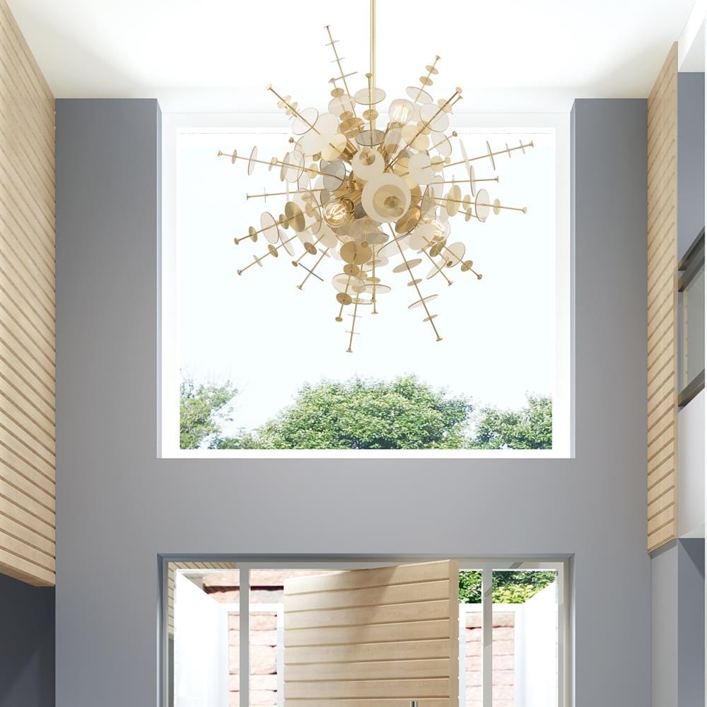 Circulo Satin Brass 6-Light Pendant Chandelier with Glass Discs