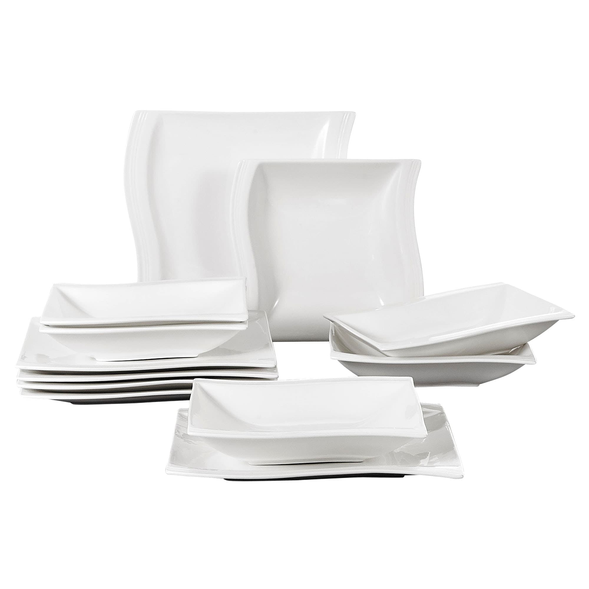 Series Carina 24 Piece Porcelain Plates Sets with 12 Soup Dinner
