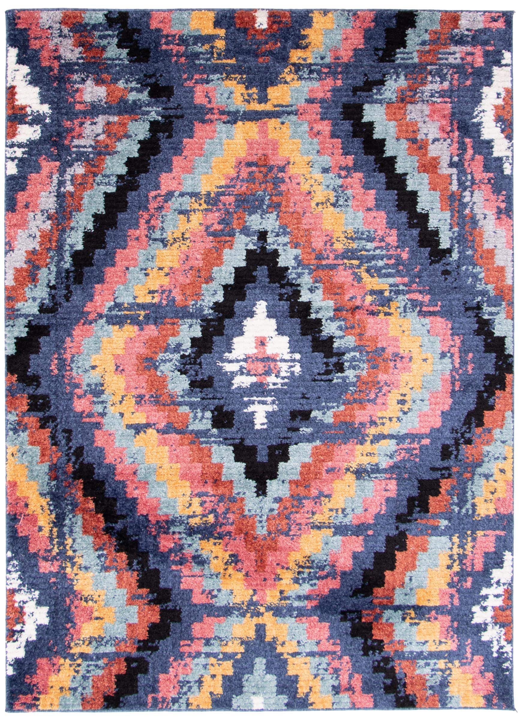 ECARPETGALLERY 358401 5 x 7 (ft) Polyester Navy Rectangular Indoor Geometric Area rug