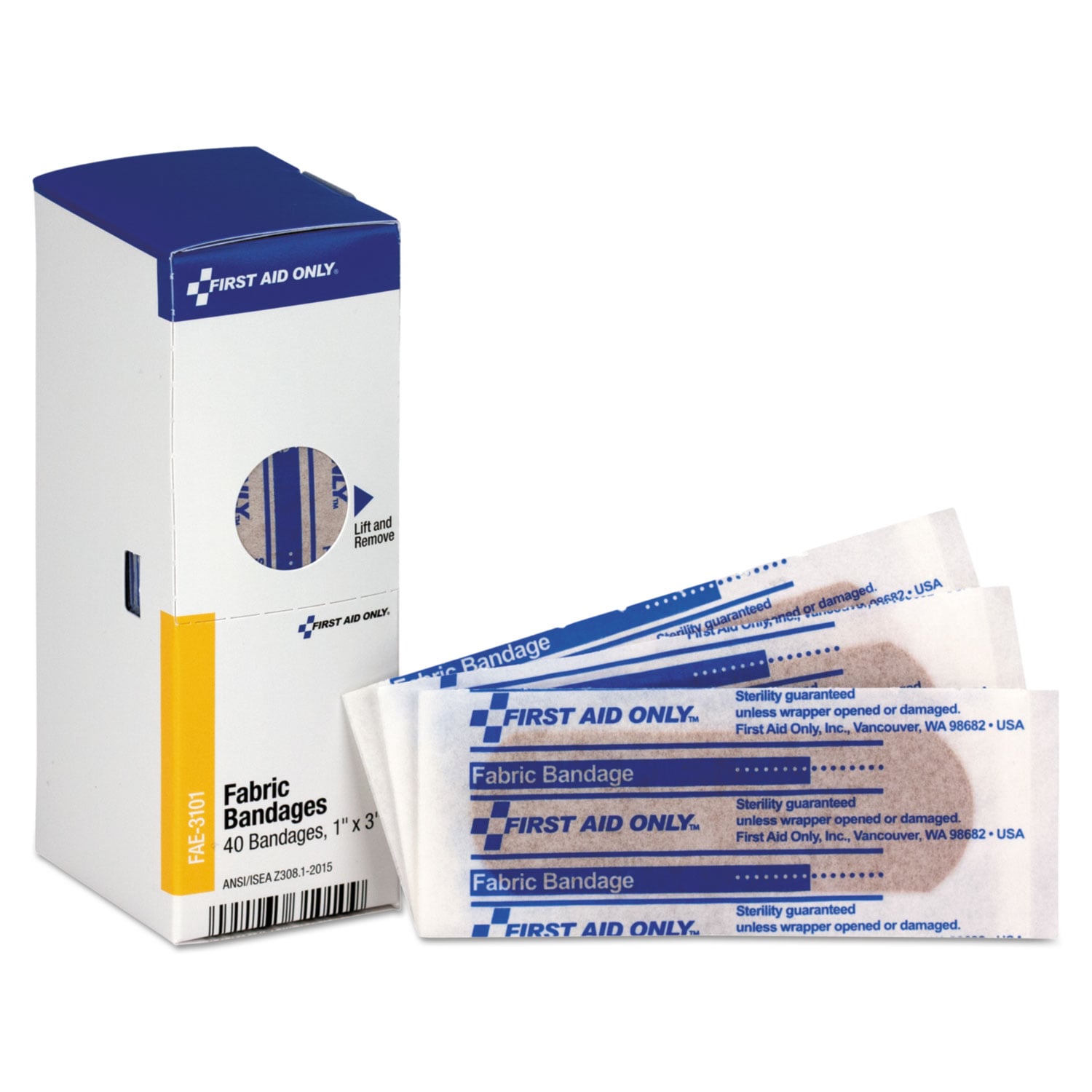 First Aid Only Refill for SmartCompliance General Business Cabinet Fabric Bandages 1 x 3 40/Box #FAE-3101
