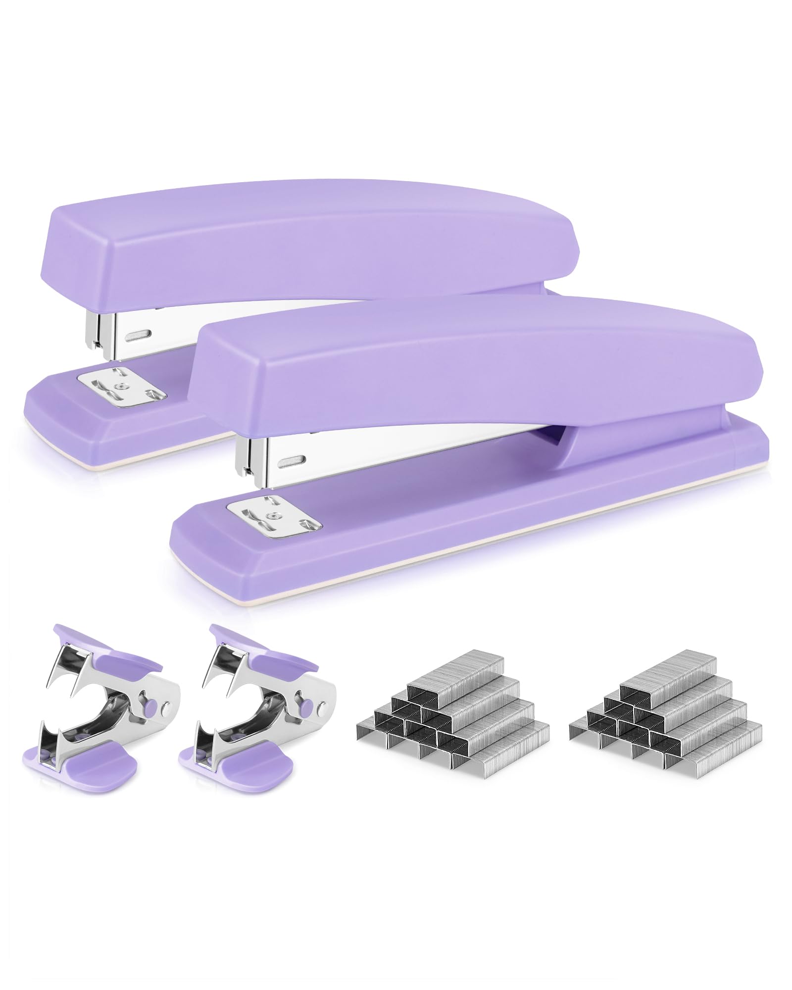 deli DYRCJ Desktop Stapler Set Two Pack Includes Two Staple Pullers and Two Thousand Staples Purple 25 Sheet Capacity durable #LDY0826Y0700