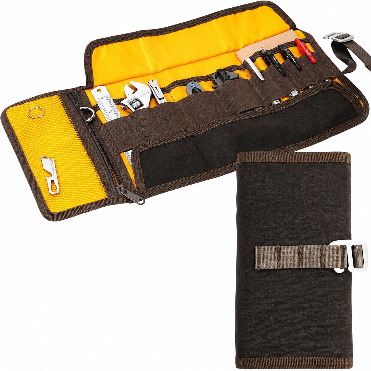 JVFCXXV  Roll Up Tool Bag Organizer Small Tool Roll for Pen Lovers and Tech Waxed Canvas Tool Pouch Multi Pocket with Elastic Loops for Pencils