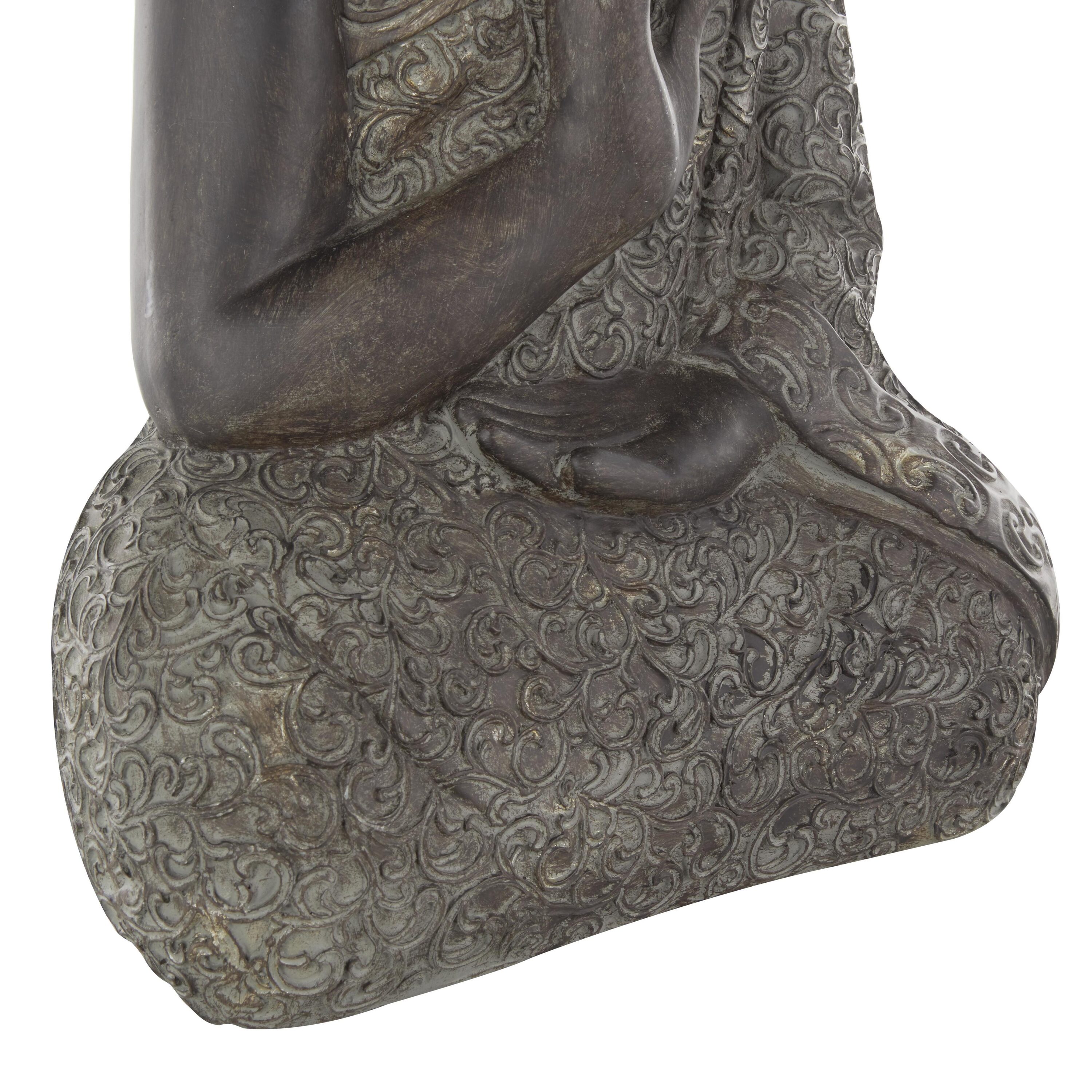 Brown Polystone Meditating Buddha Sculpture with Engraved Carvings