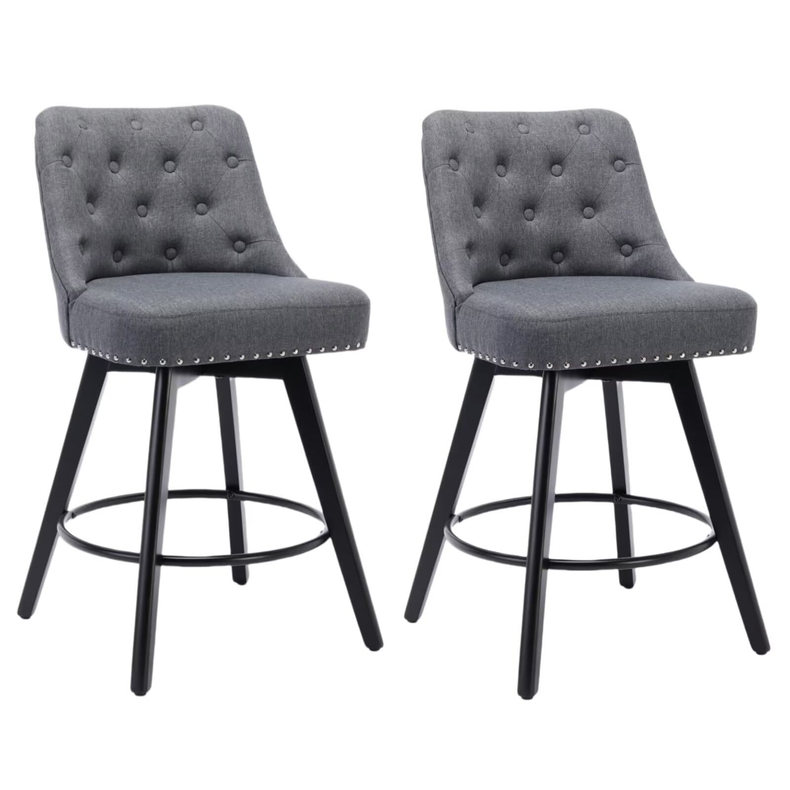Qeetex JXNAG-PHO-16LEM7YW Bar Stools Set of 2 Modern Swivel Counter Height Bar Stools with Back and Wood Legs Unholstered Barstools for Kitchen Island 26 Inch Height Seat-Linen Gray