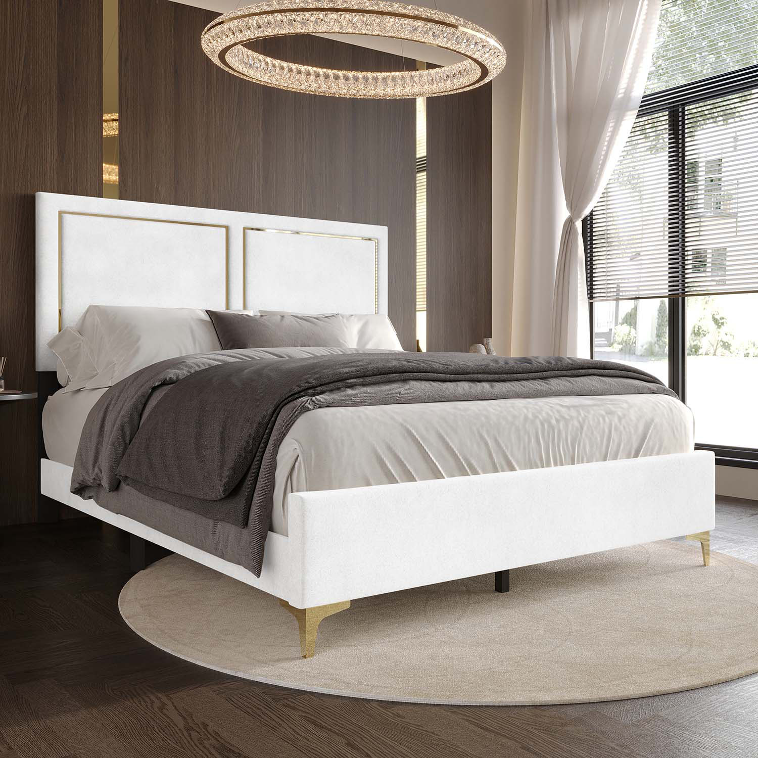 CasePiece C8506KUB-WT-VV White King Wood Upholstered Bed