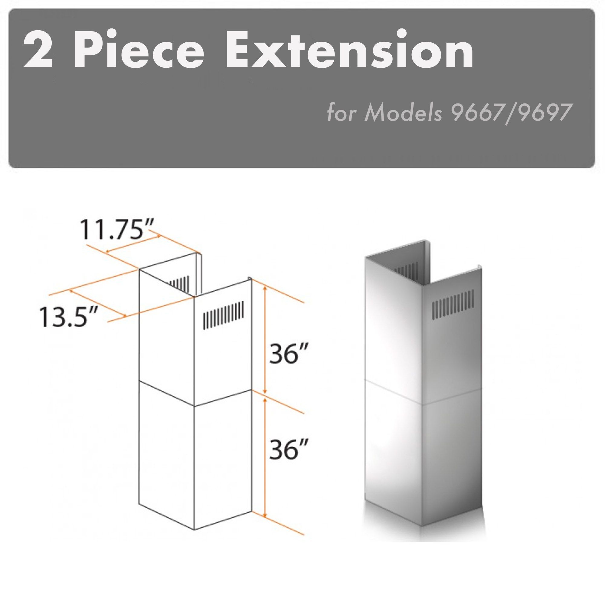 ZLINE KITCHEN & BATH Wall-Mounted range hood Flue extension 2 -Pack Stainless steel #2PCEXT-9667/9697