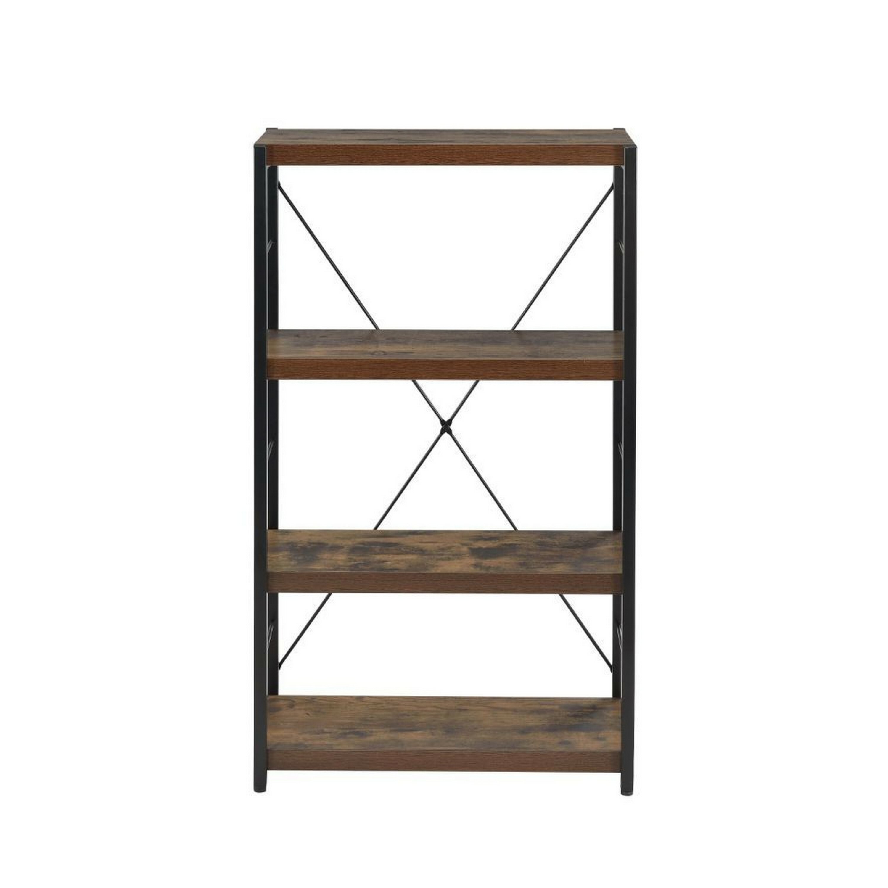 Weathered Oak Black Metal Frame 4-Tier Bookshelf