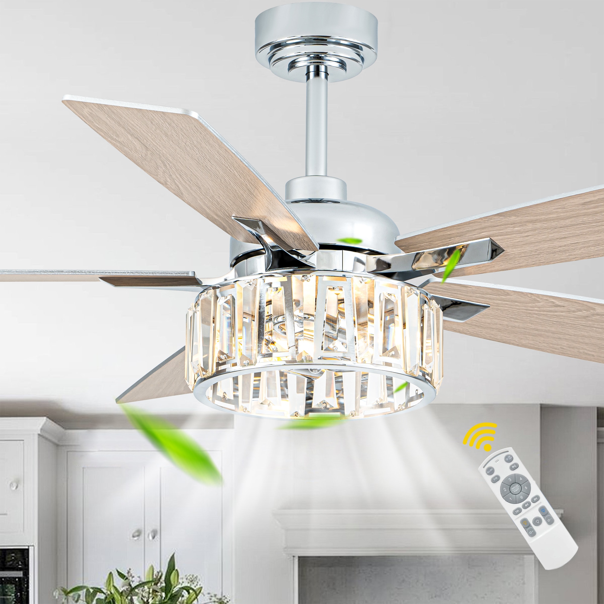 Oaks Decor DC5226OKELMD Tarragona 52-in Color-Changing Chrome with Modern/contemporary Blades Chandelier Ceiling Fan With Light - Remote Included ( 5 -Blade )