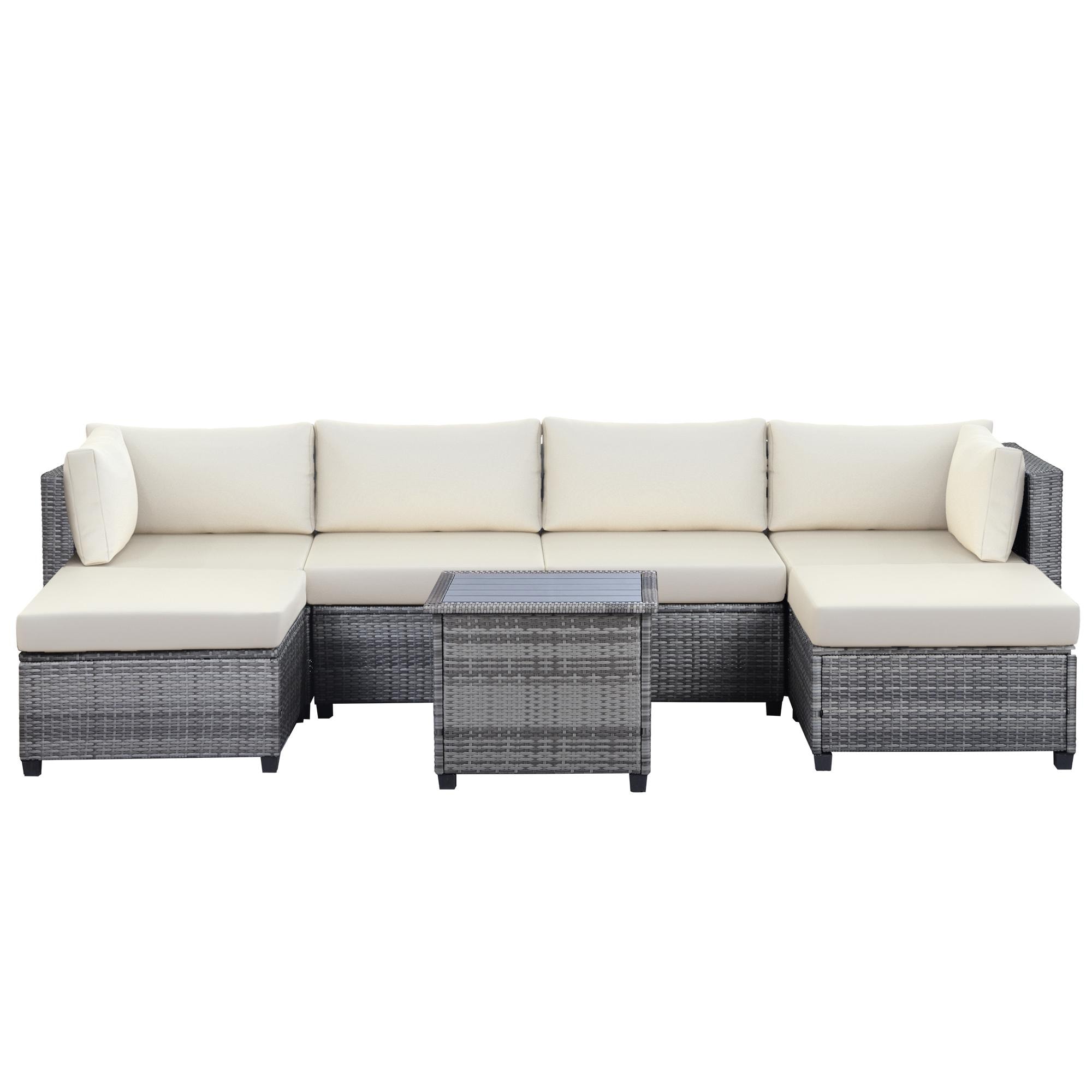 Bayfeve BF-307A-PCS 7 -Piece Rattan Patio Conversation Set with Gray Cushions