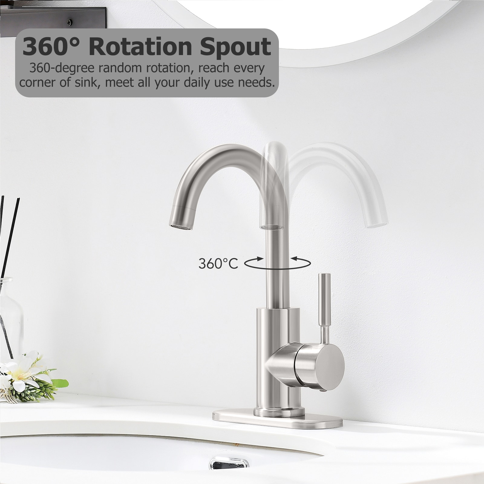Brushed Nickel Single-Handle Bathroom Faucet with Metal Drain
