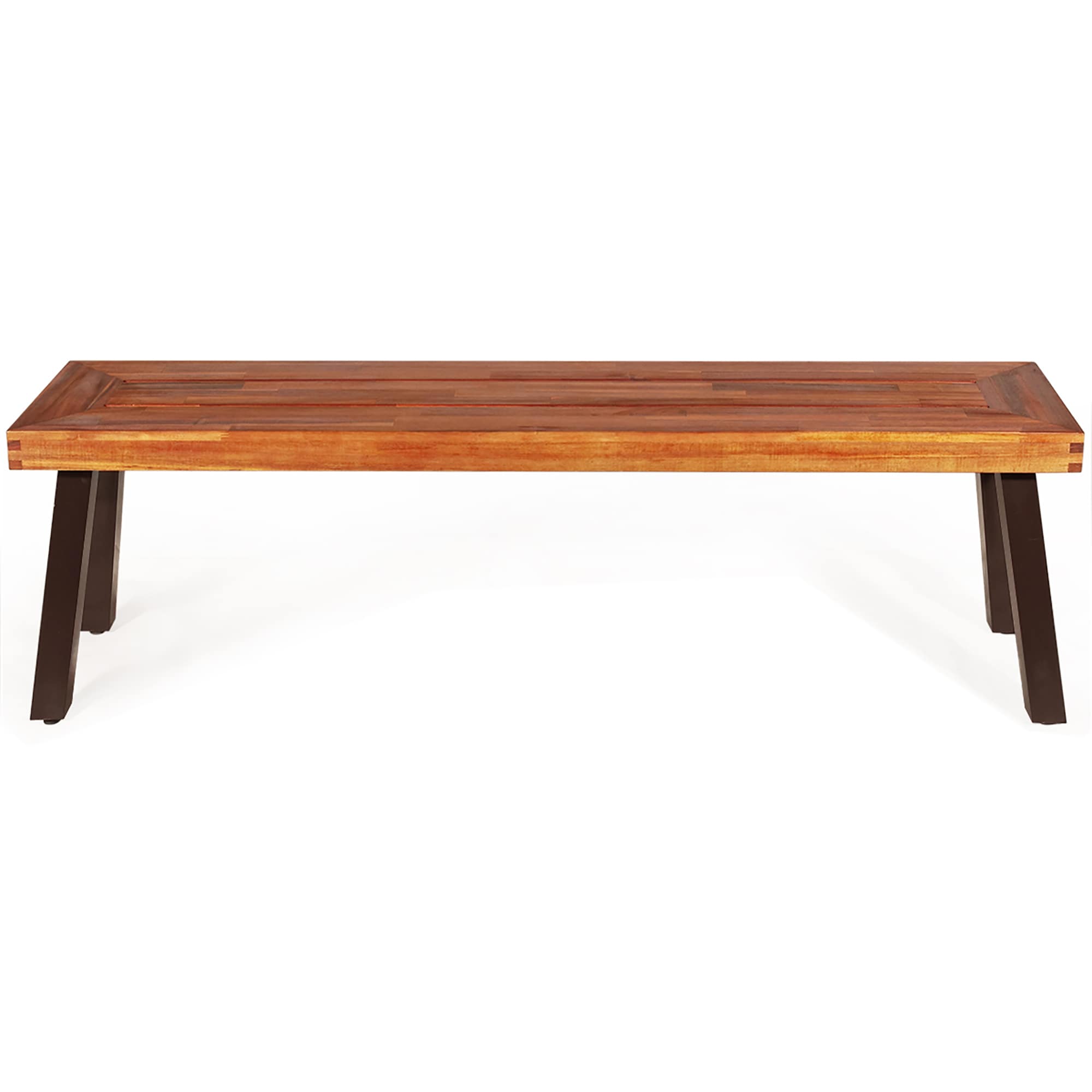 Rustic Dark Brown Acacia Wood Bench with Steel Legs