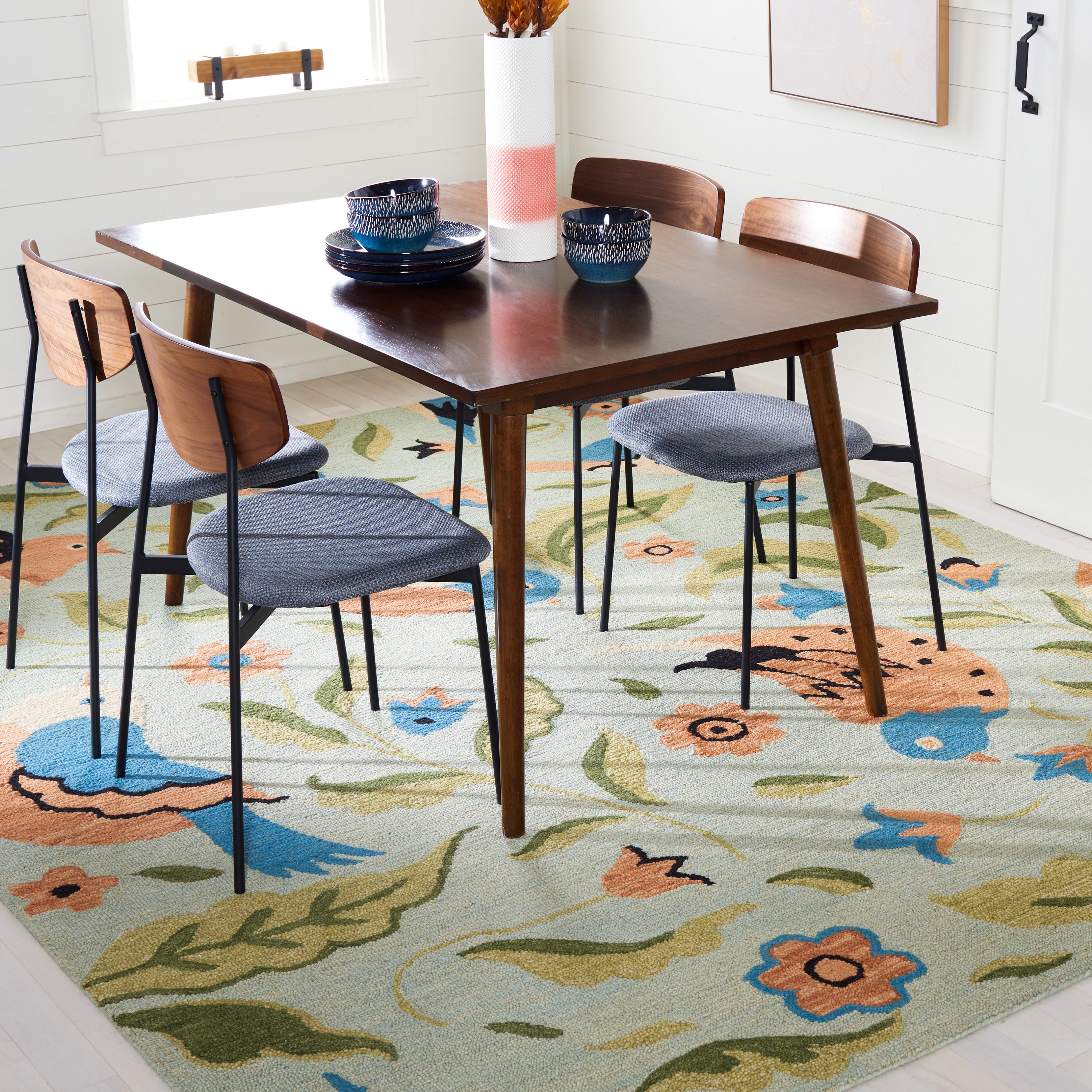 Safavieh BLM676A-8 Blossom Bird-in-hand 8 x 10 (ft) Hooked Wool Sage/Multi Rectangular Indoor Floral/Botanical Area rug