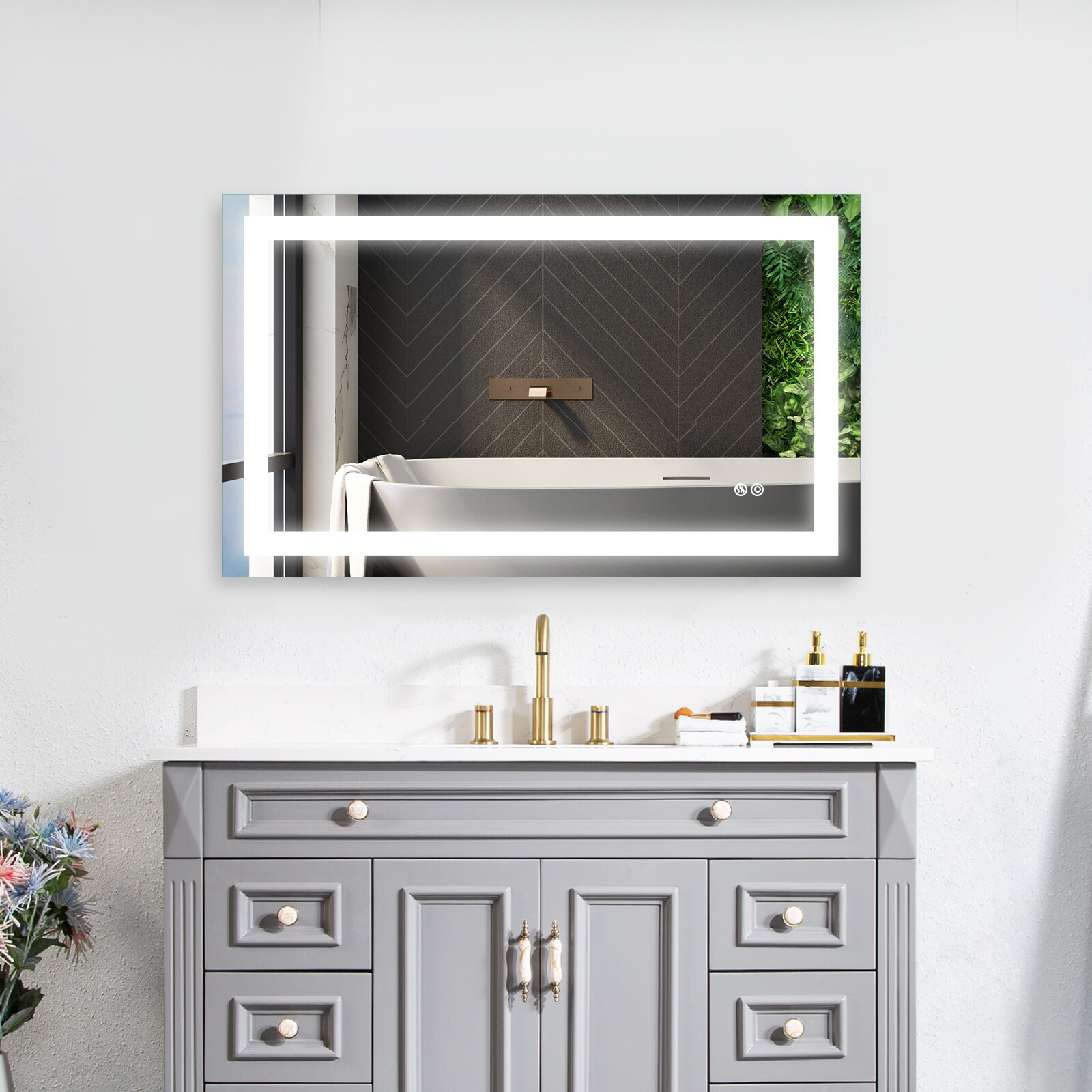 WELLFOR ALINA Bathroom Vanity Mirror 40-in W x 24-in H LED Lighted ...