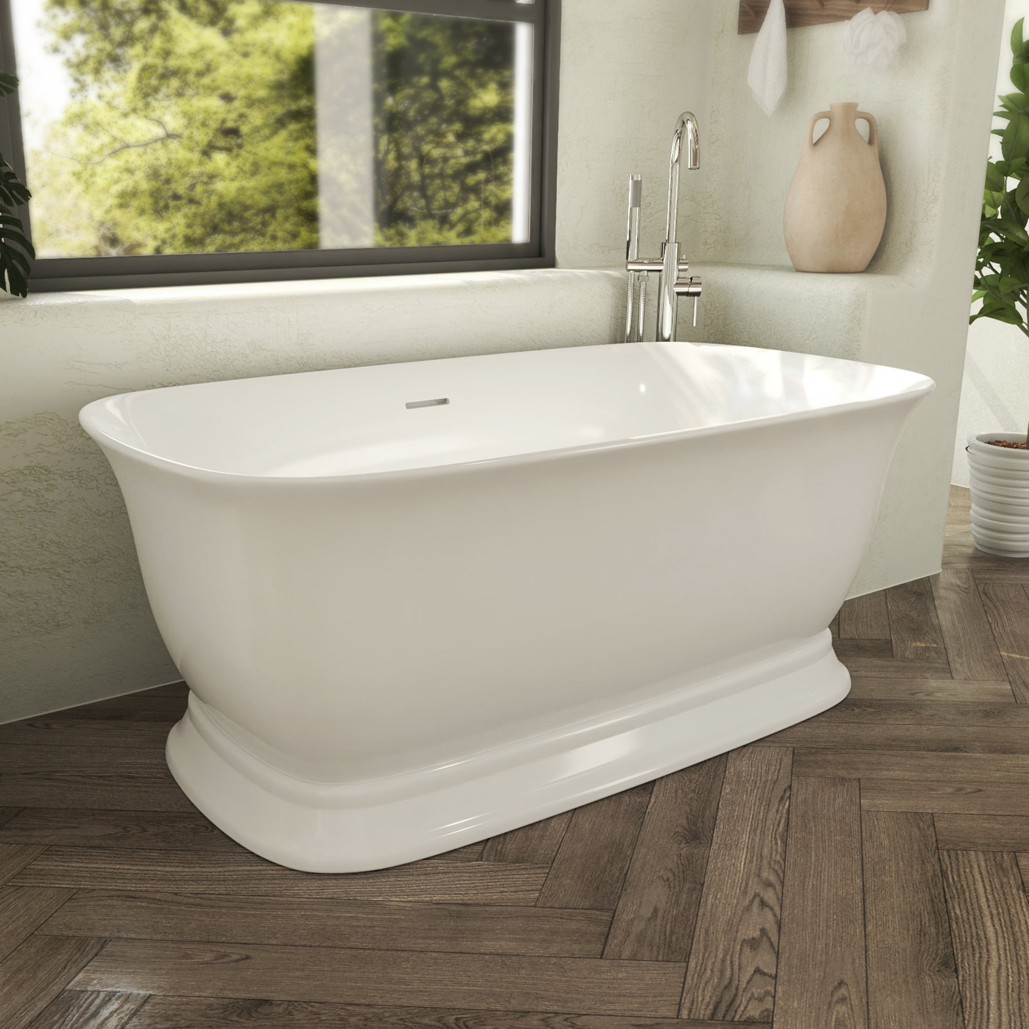 DreamLine BTADX3267C09 Ascend 31.5-in x 67-in White Acrylic Rectangle Freestanding Soaking Bathtub with Drain ( Center Drain )