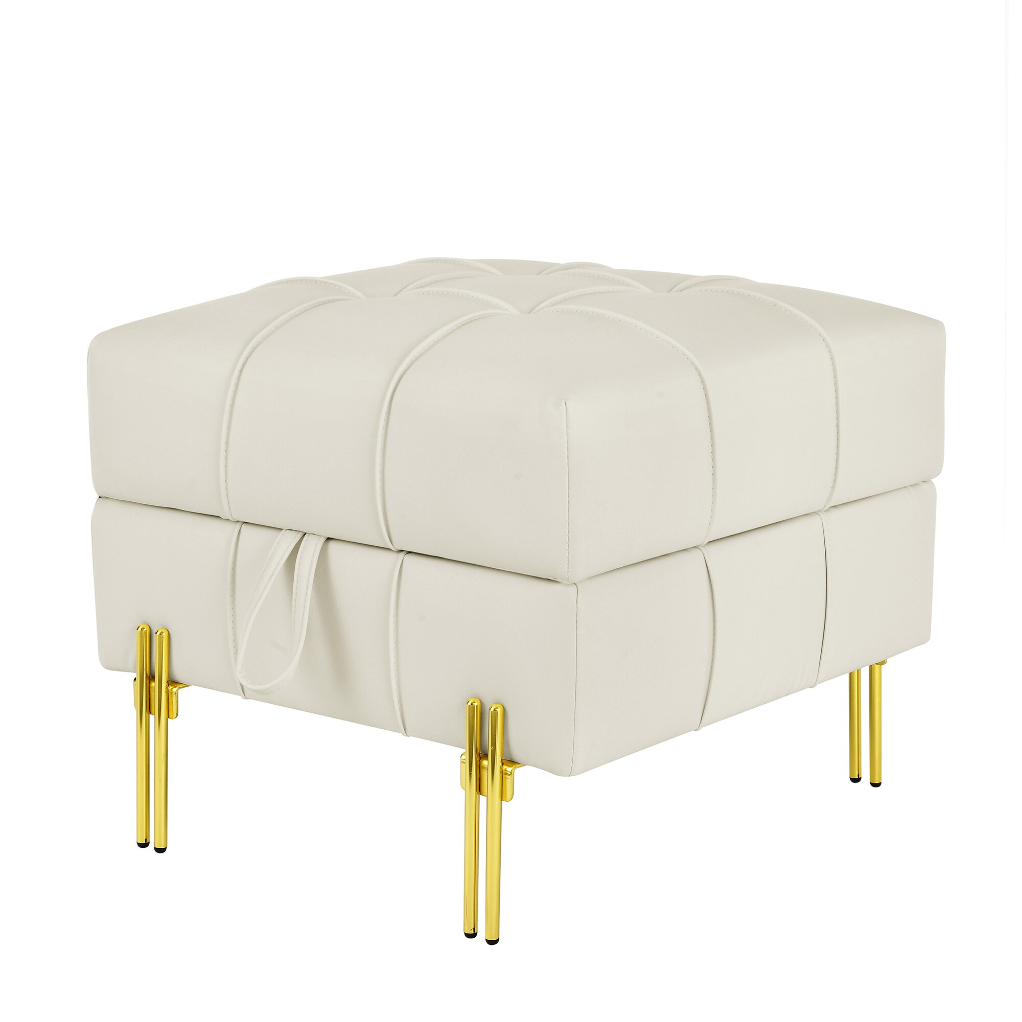 SINOFURN SYA610015BK Casual Beige Faux leather Storage Ottoman