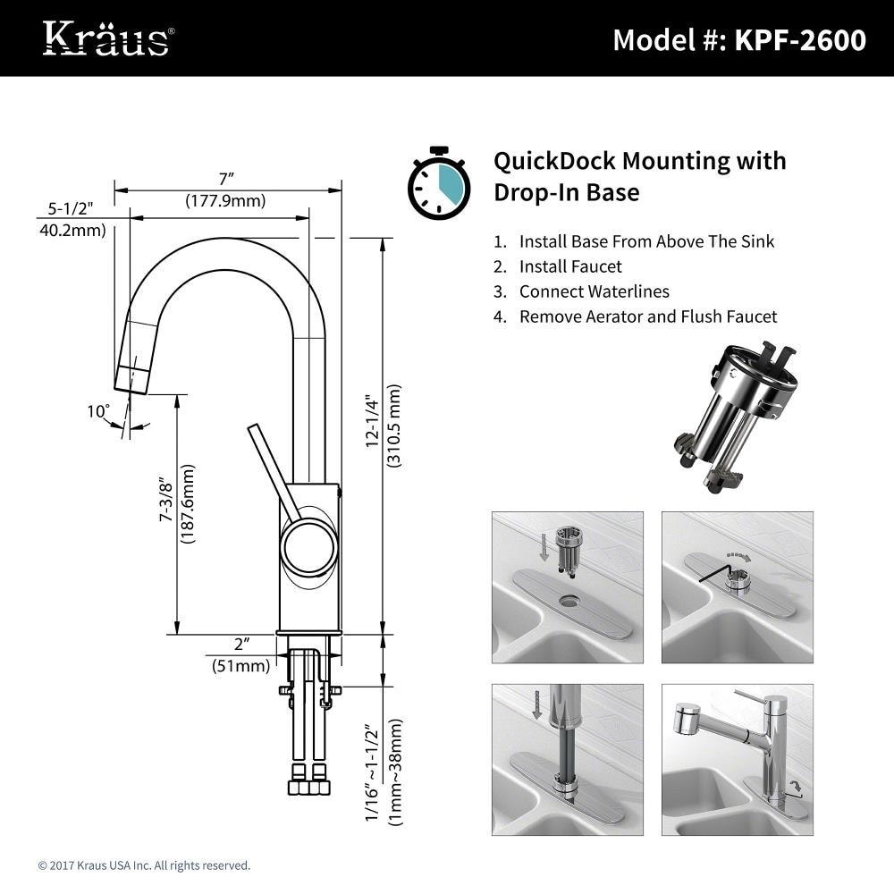 Kraus Oletto Spot Free Stainless Steel Single Handle Bar And Prep   05230368 