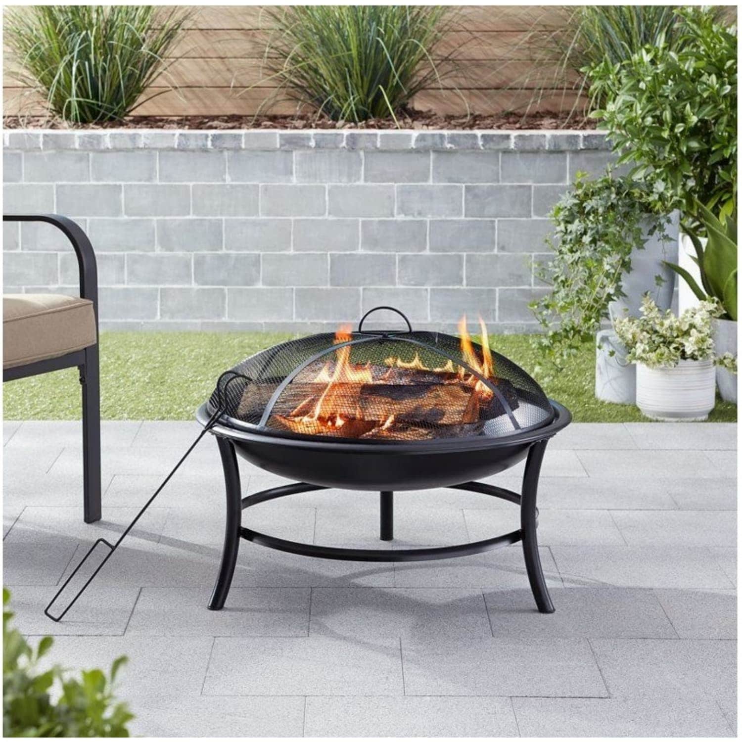 Angel Sar - 26in Round 1-Piece Black Fire Pit