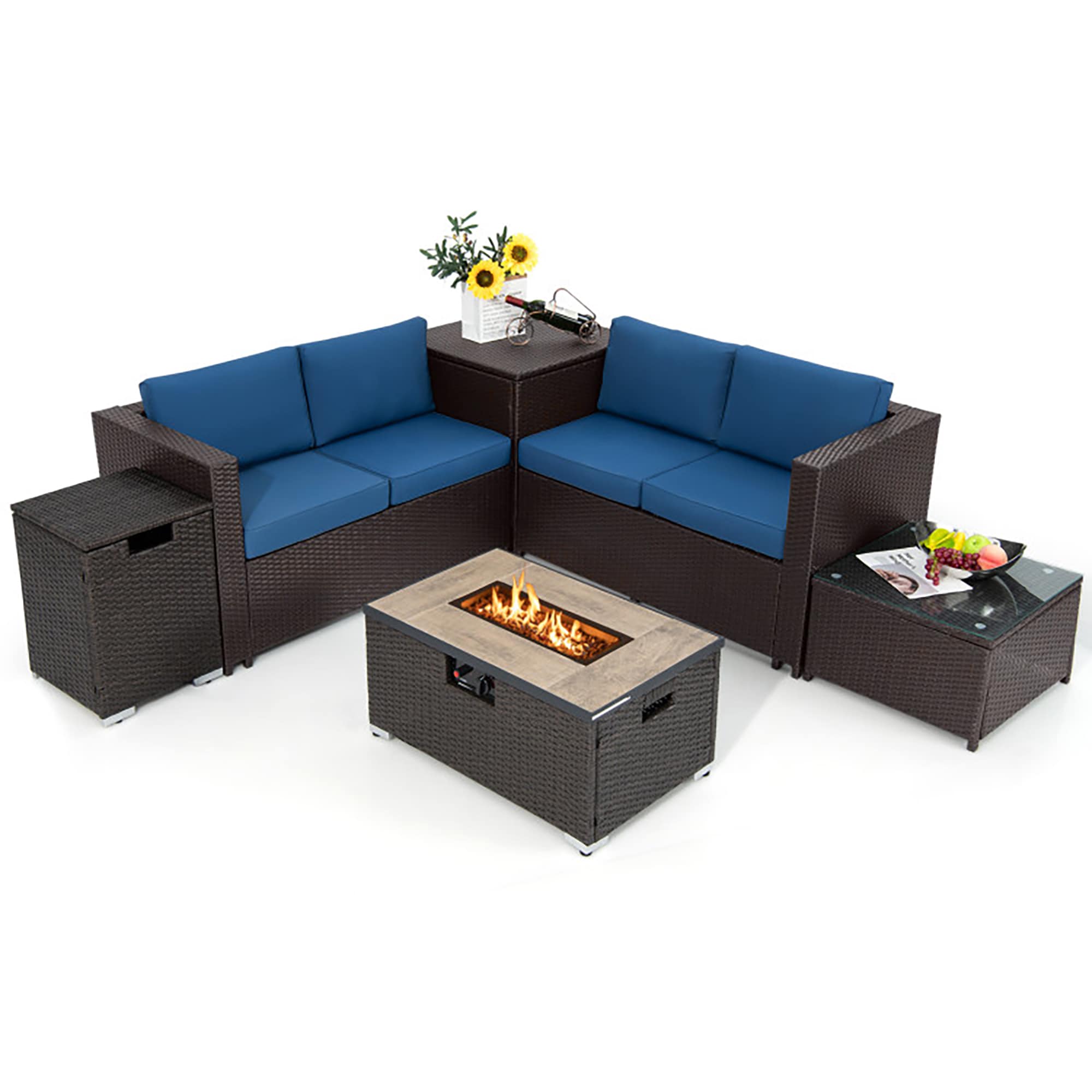 CASAINC WF-SM-KF-SF325NY 6 -Piece Rattan Patio Conversation Set with Blue Cushions