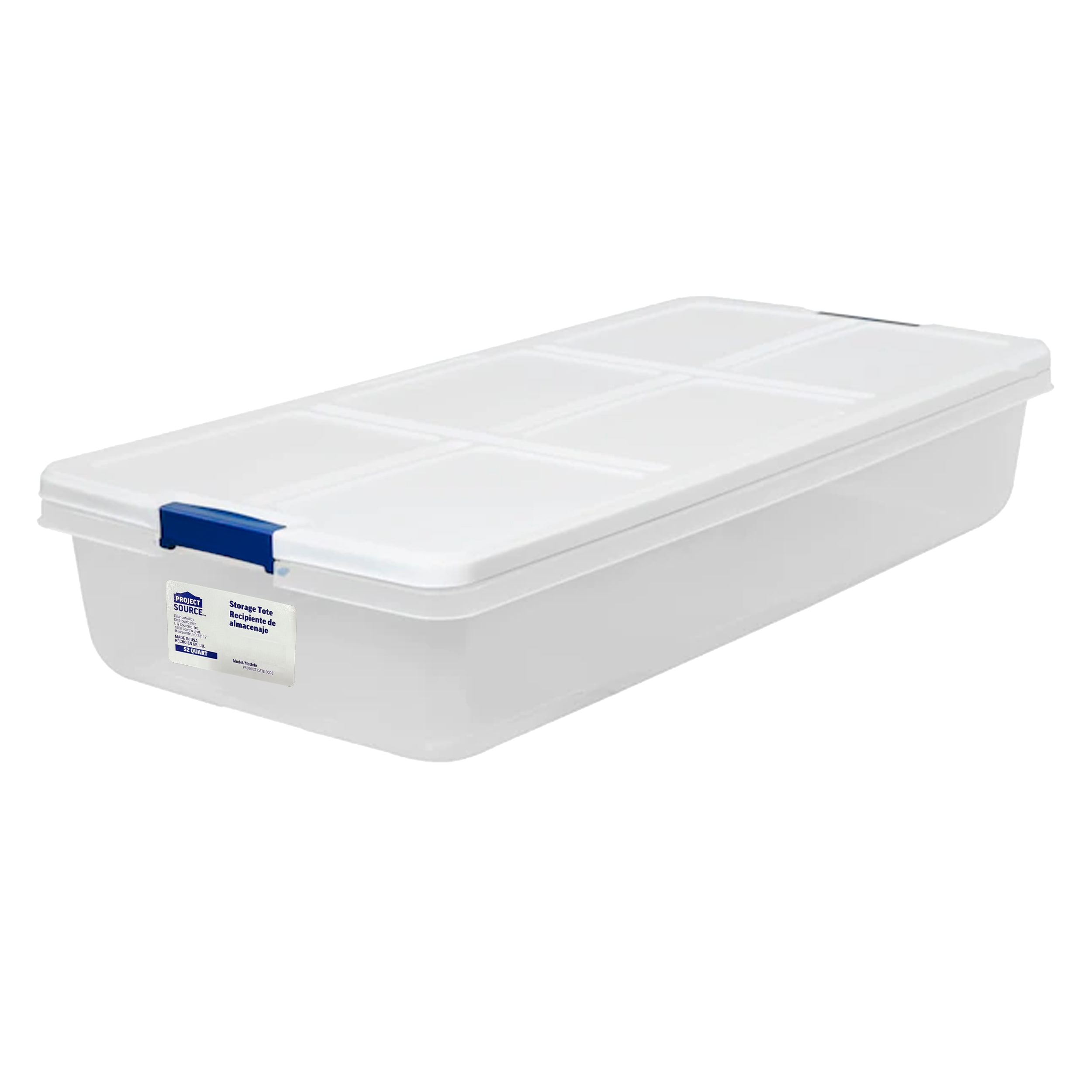 Project Source 7254LWS-010-000-044 Large 13-Gallons (52-Quart) Clear, White Underbed Tote with Latching Lid