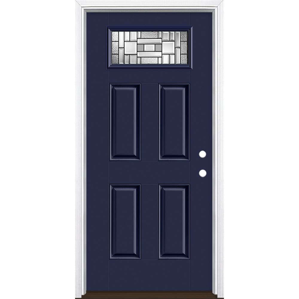 Masonite 3421353 Naples 36-in x 80-in x 4-9/16-in Fiberglass 1/4 lite Left-hand inswing Eclipse Painted Prehung Single door Front Door with Brickmould Insulating core Decorative glass