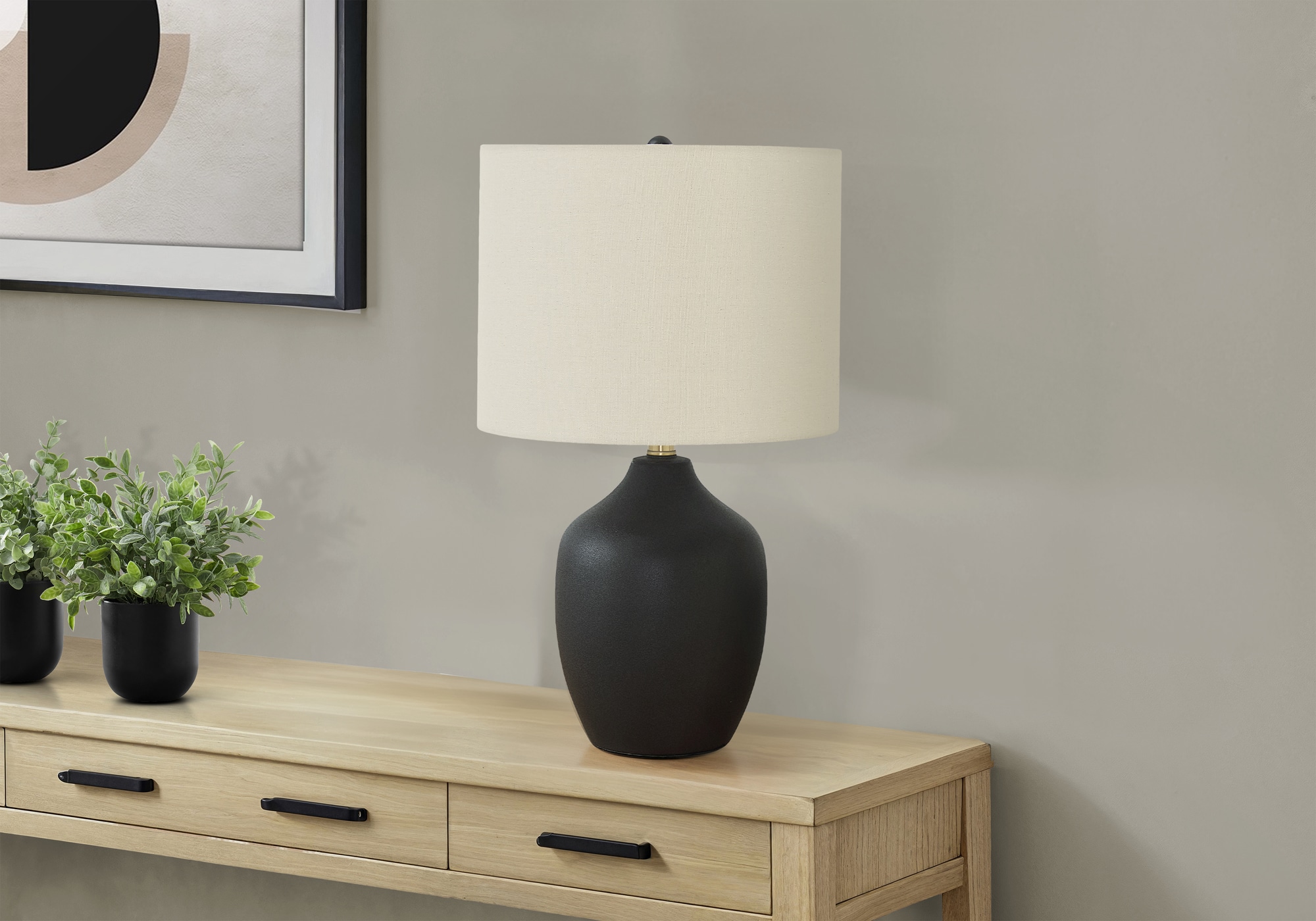 JUSHUA - Lighting 22-inch H Table Lamp Black Ceramic Ivory Cream Shade Transitional