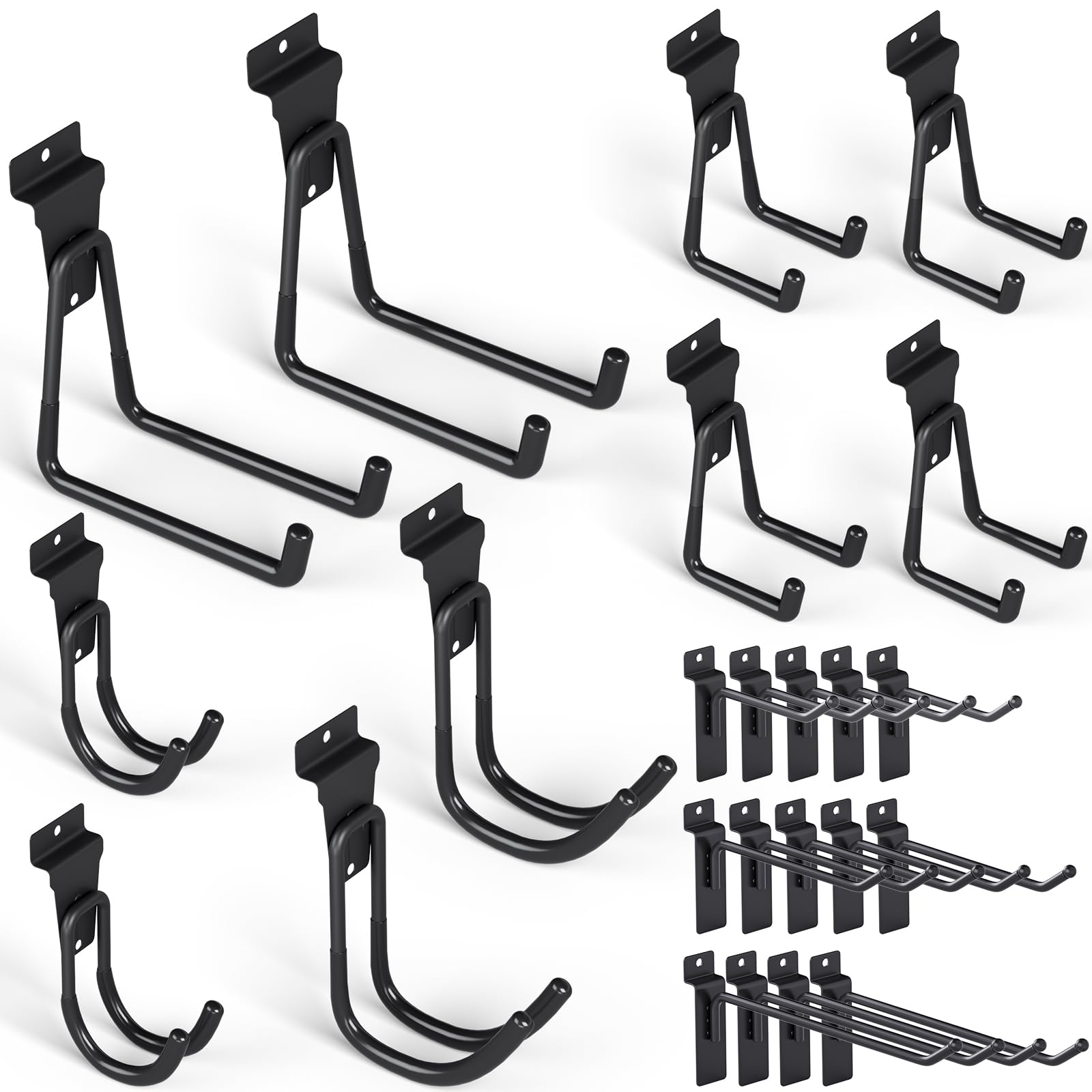 UUDULY  24 pack heavy duty black slatwall hooks assorted utility storage hooks for standard slat wall panels fits garages sheds basements and