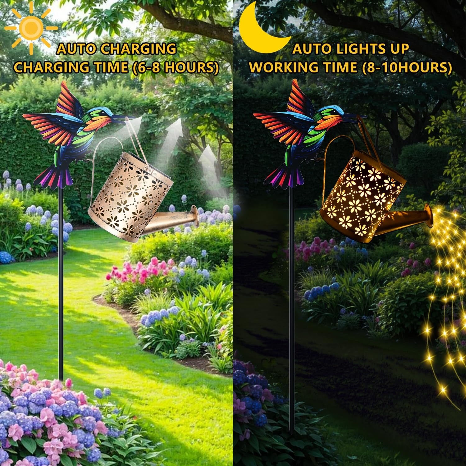 AOIZGMY Solar Watering Can with 6 Strands Warm White Cascading Lights ...