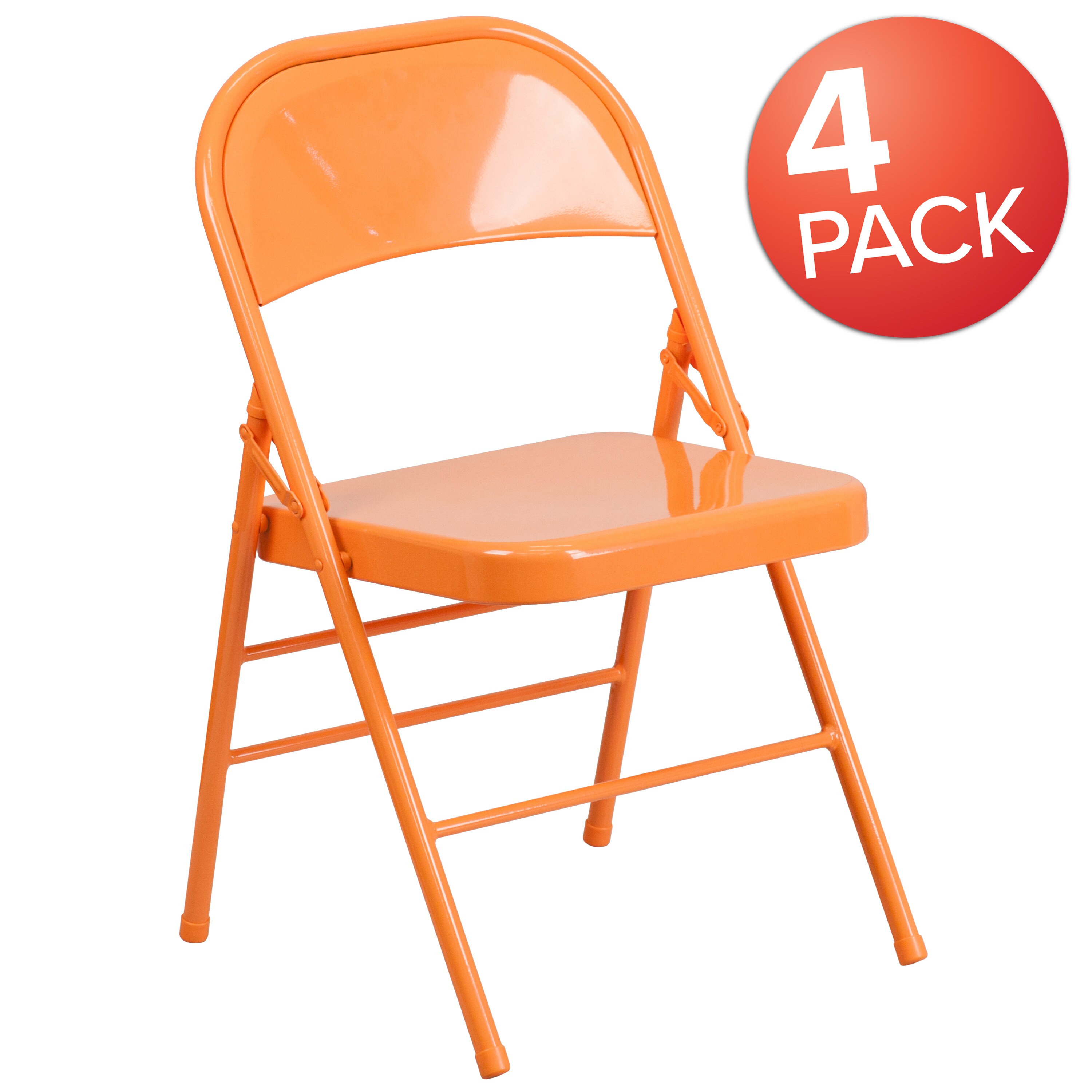 Hercules Colorburst Orange Marmalade Metal Folding Chair 4-Pack